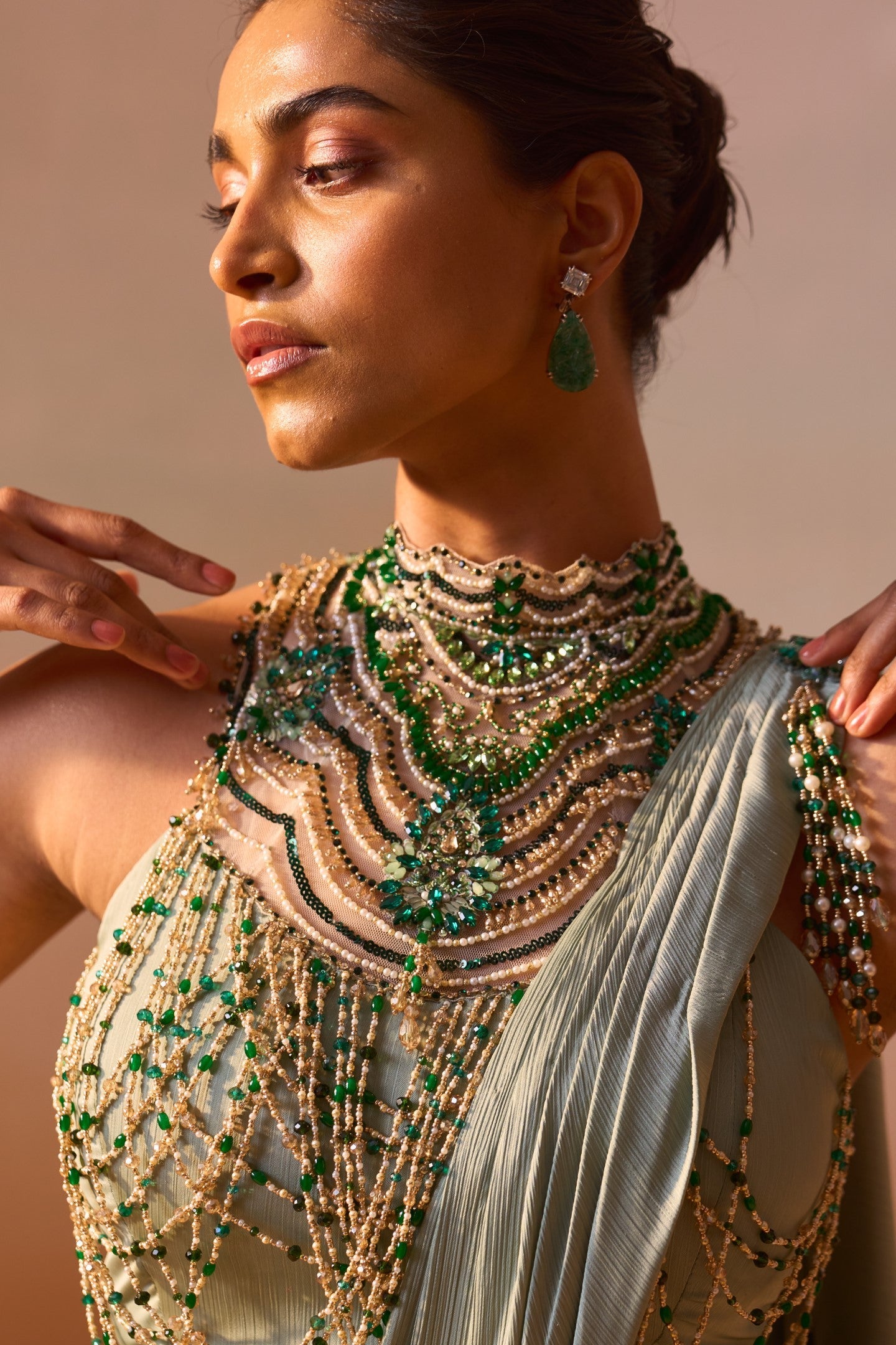 JADE GREEN DRAPED SAREE