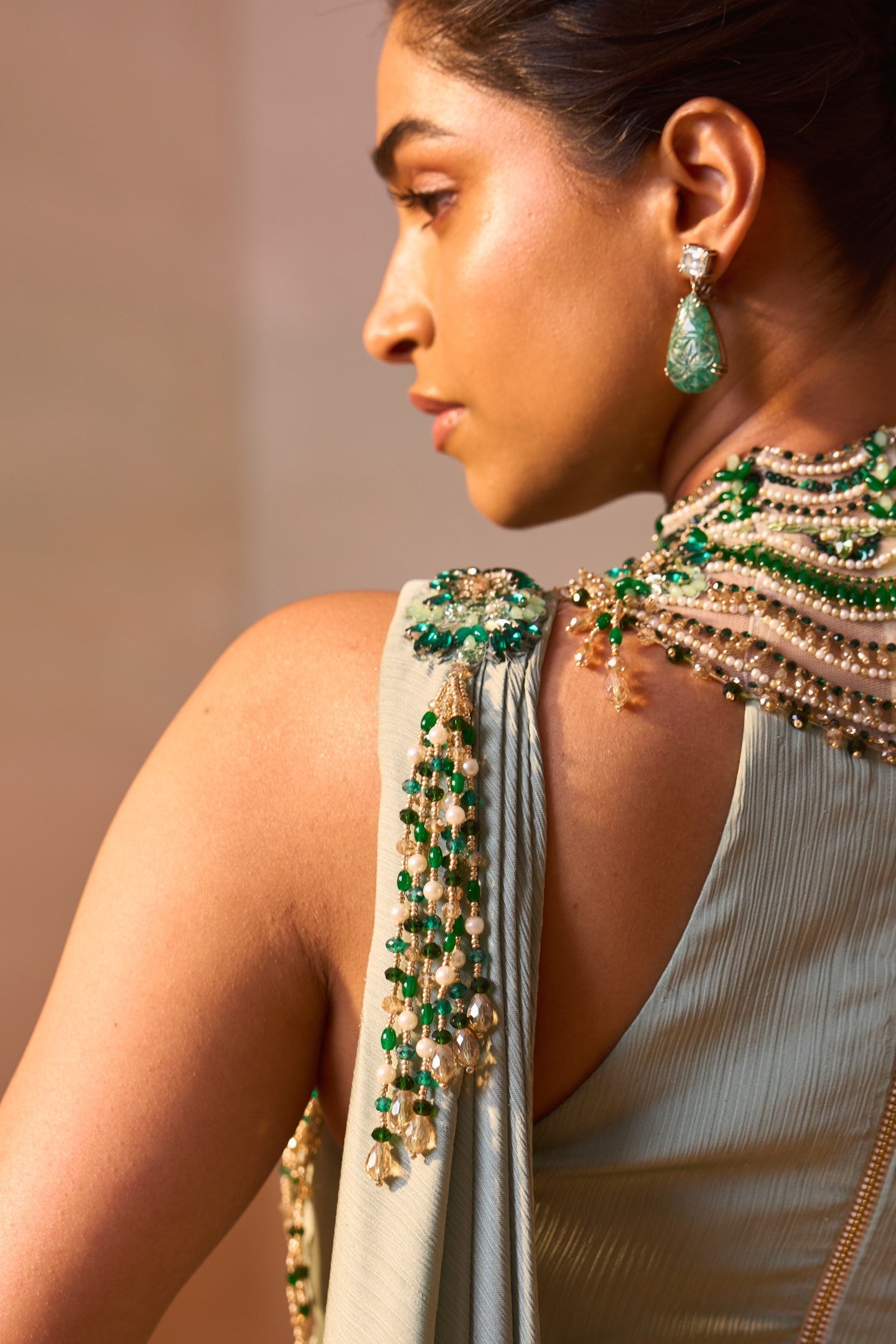 JADE GREEN DRAPED SAREE