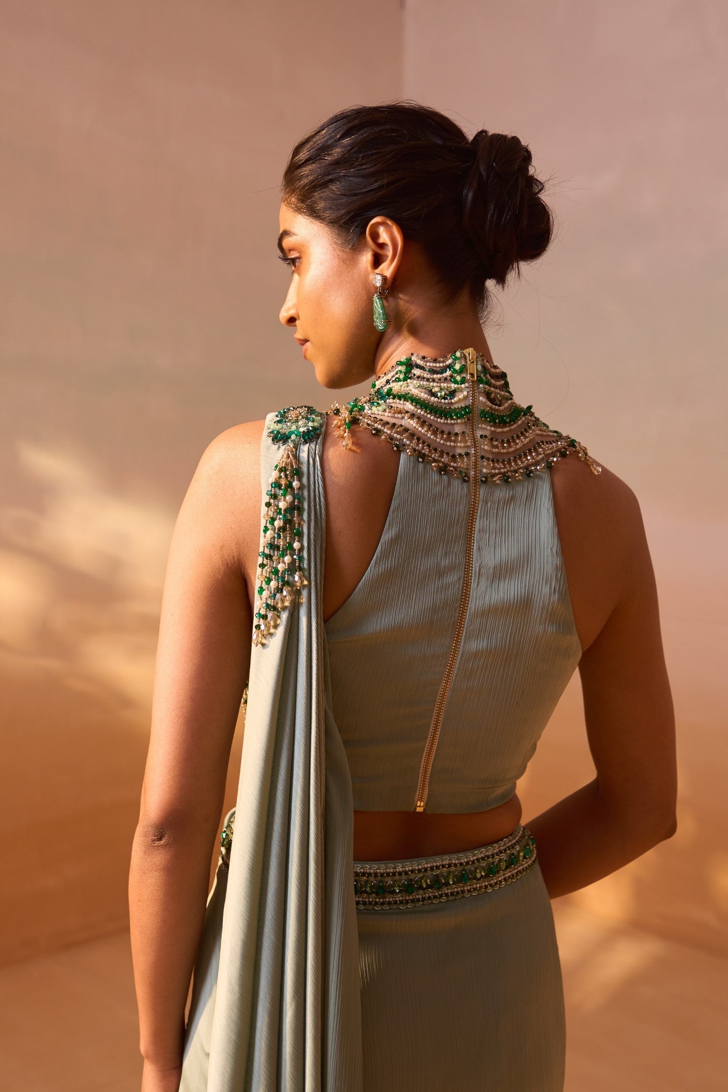 JADE GREEN DRAPED SAREE