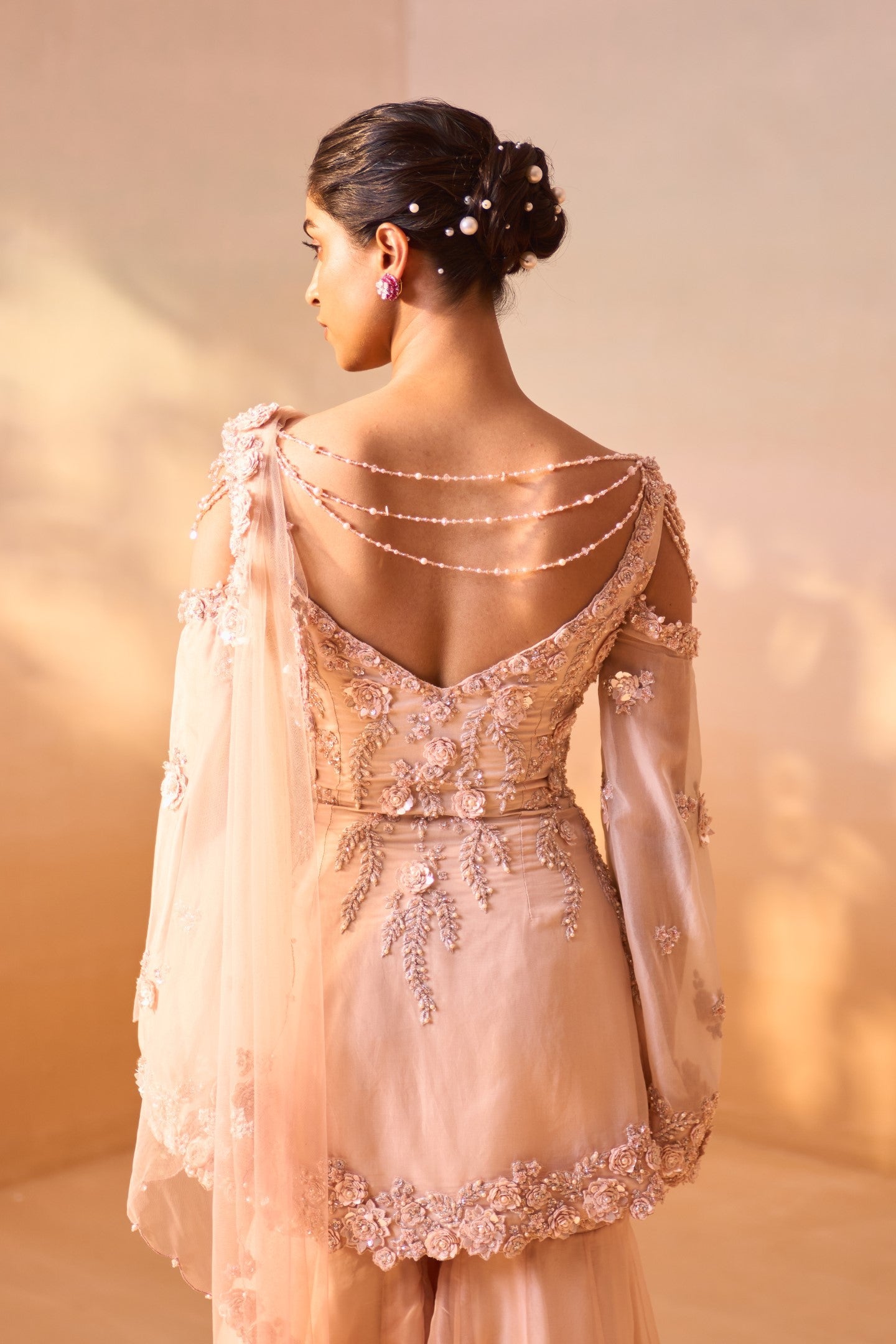 Dusty Rose Ombre Organza Garara Set with 3D Floral Peplum