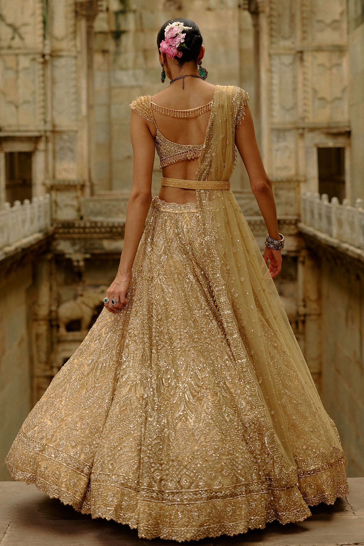 Gold Net Lehenga Set