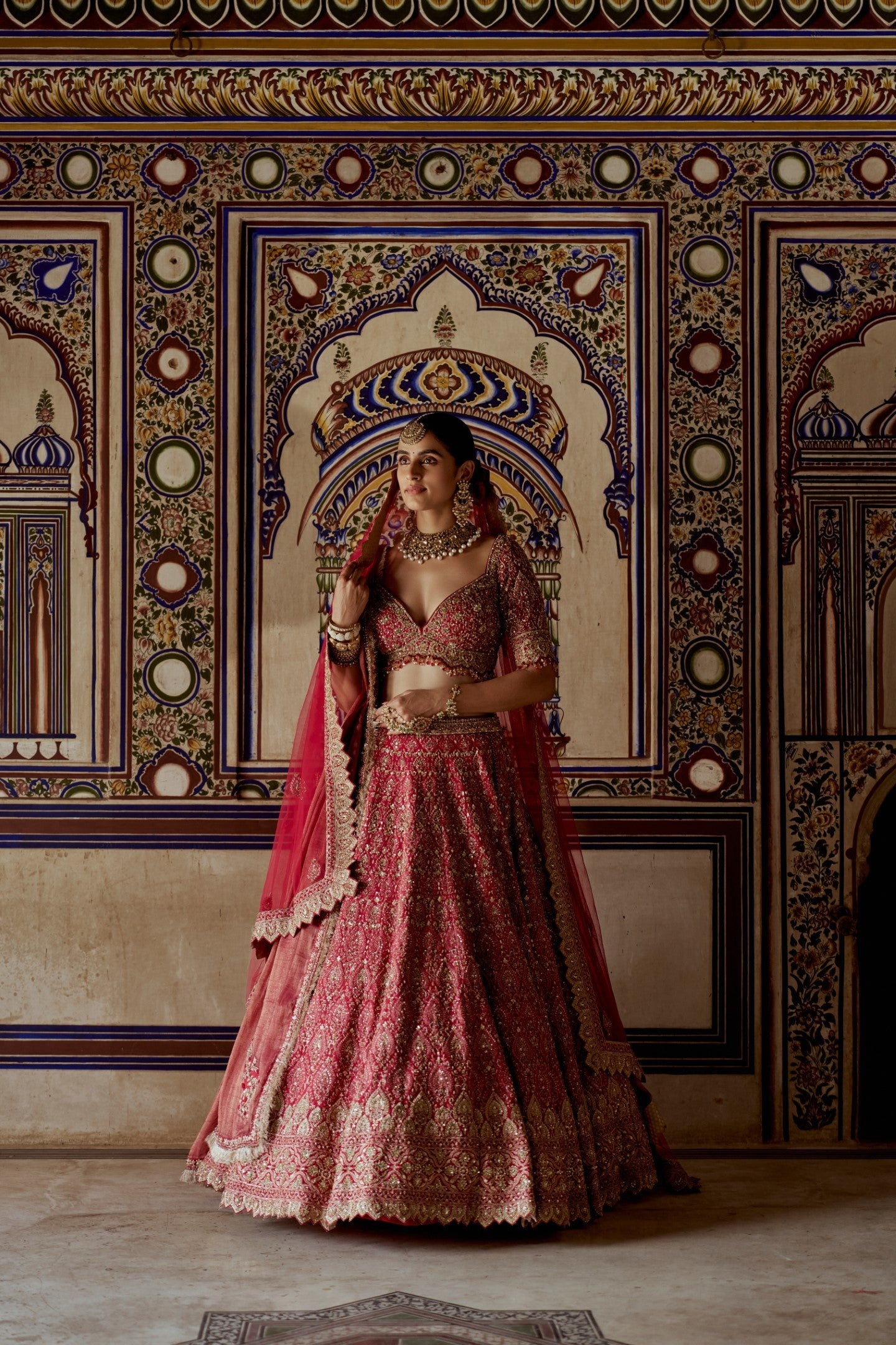 Red Raw Silk Embroidered Lehenga Choli with Net Dupatta