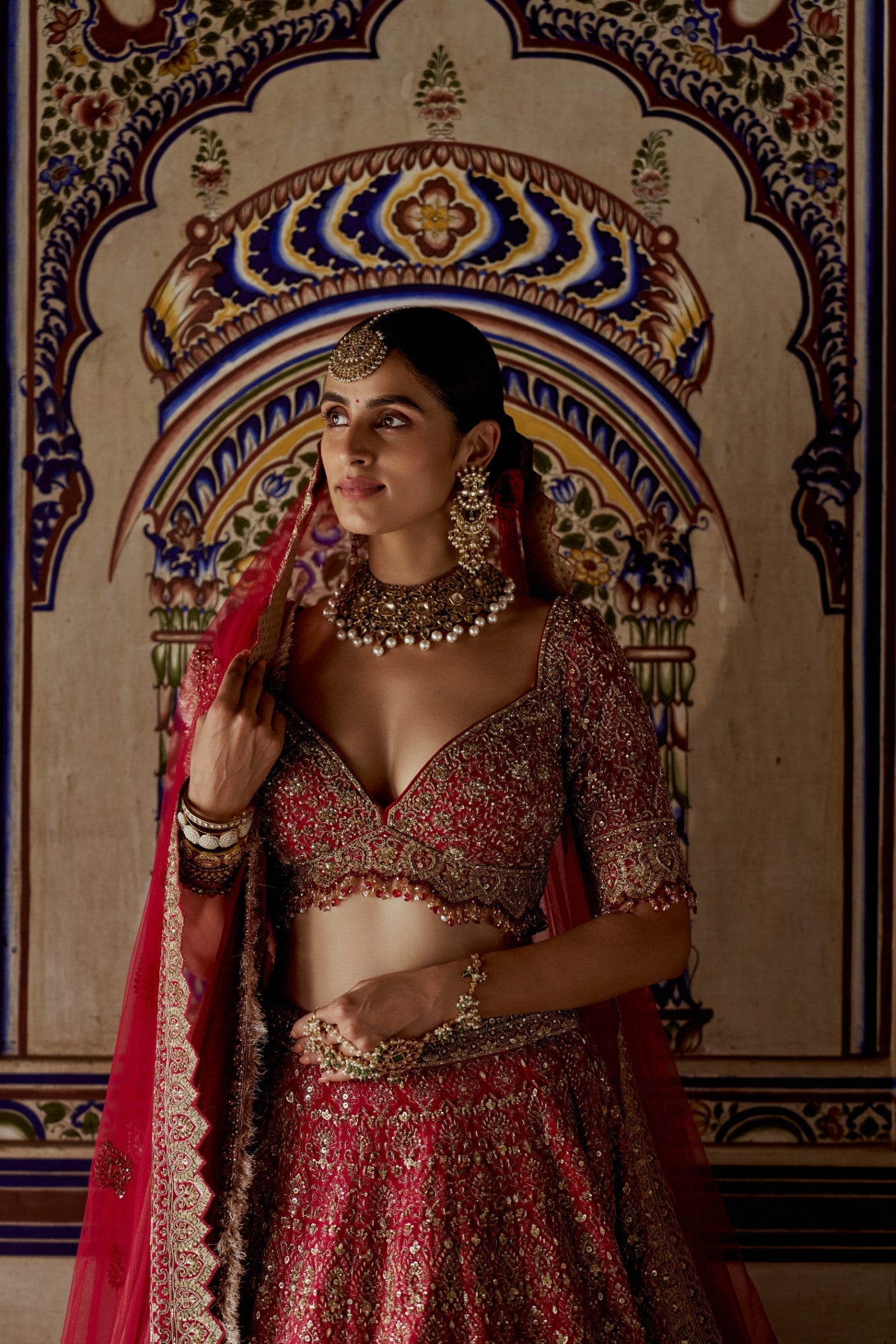 Red Raw Silk Embroidered Lehenga Choli with Net Dupatta