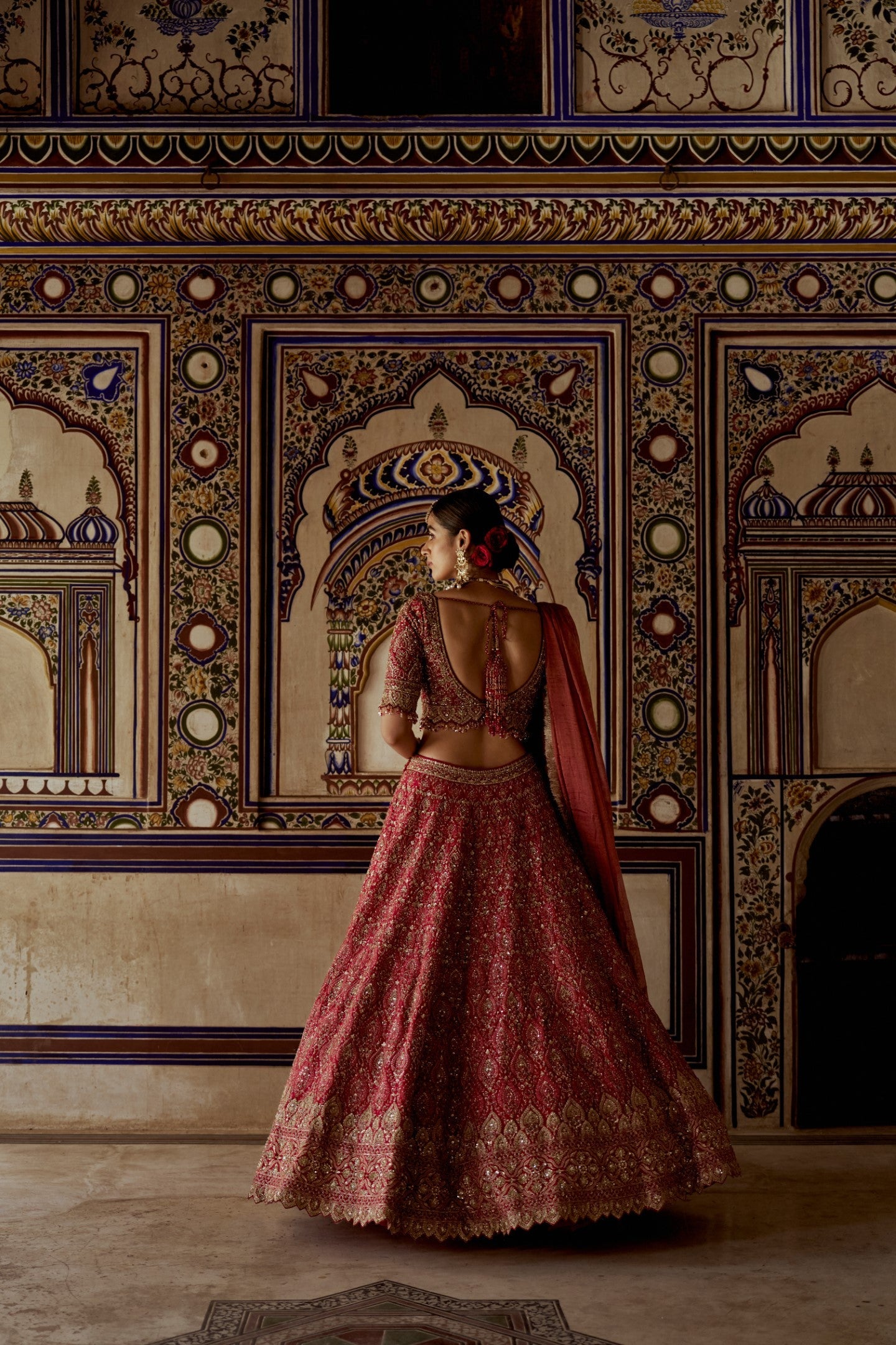 Red Raw Silk Embroidered Lehenga Choli with Net Dupatta