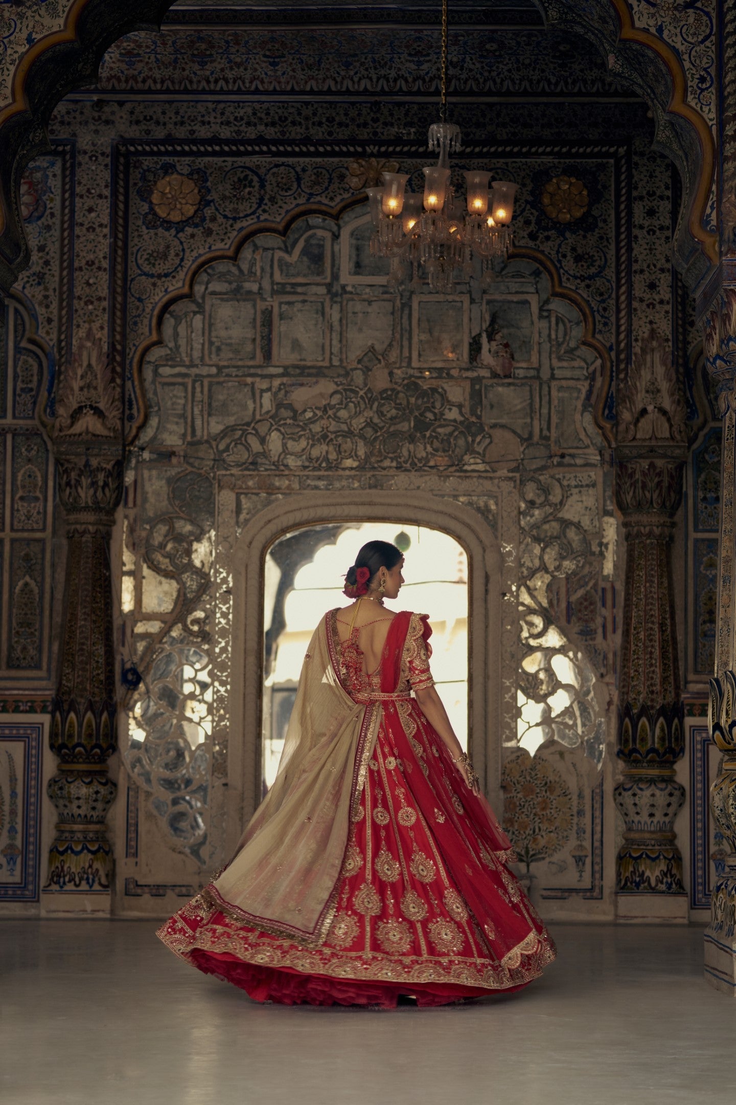 Red Raw Silk Lehenga Choli with Embroidered Net Dupatta