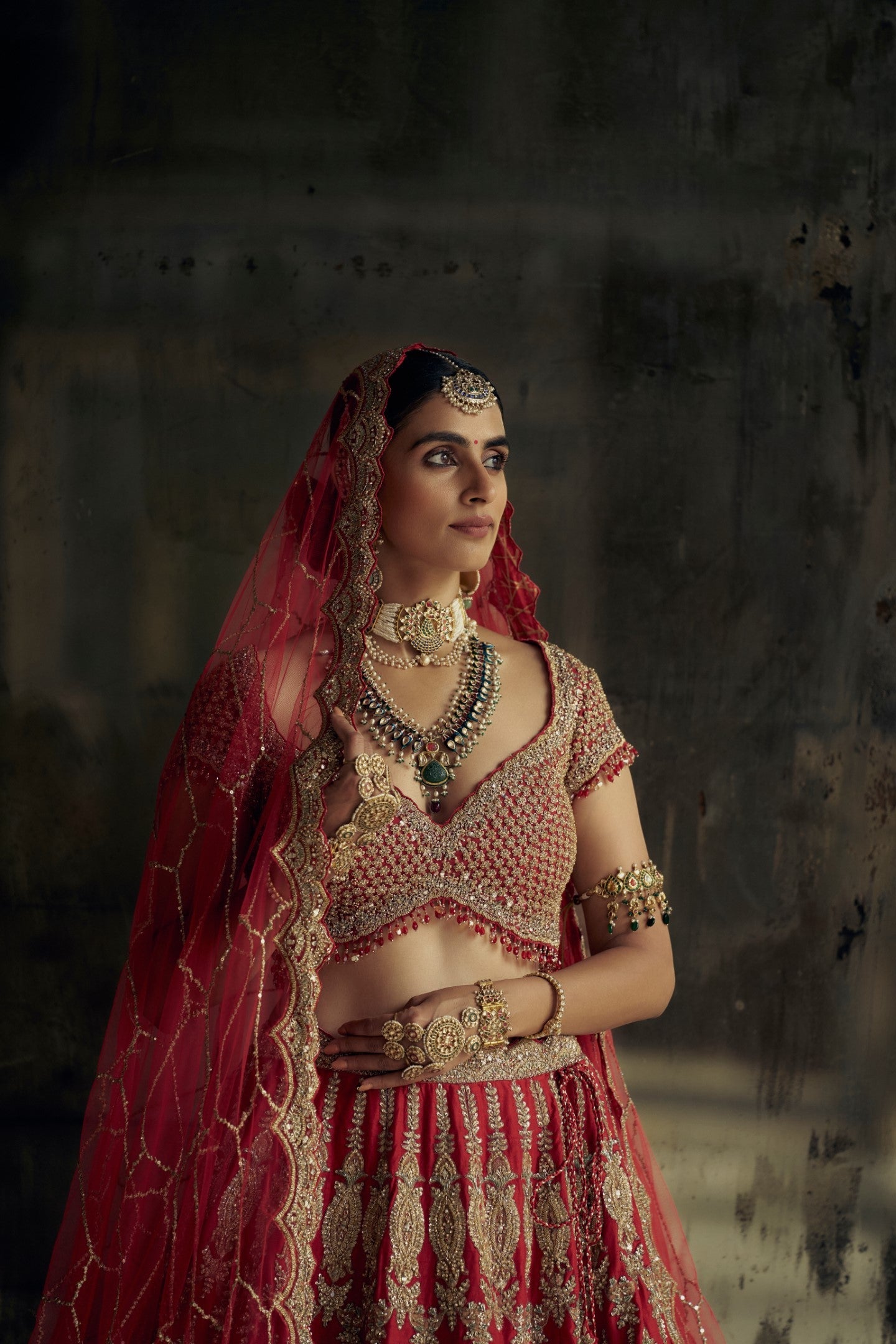 Red Raw Silk Lehenga Choli with Embroidered Net Dupatta
