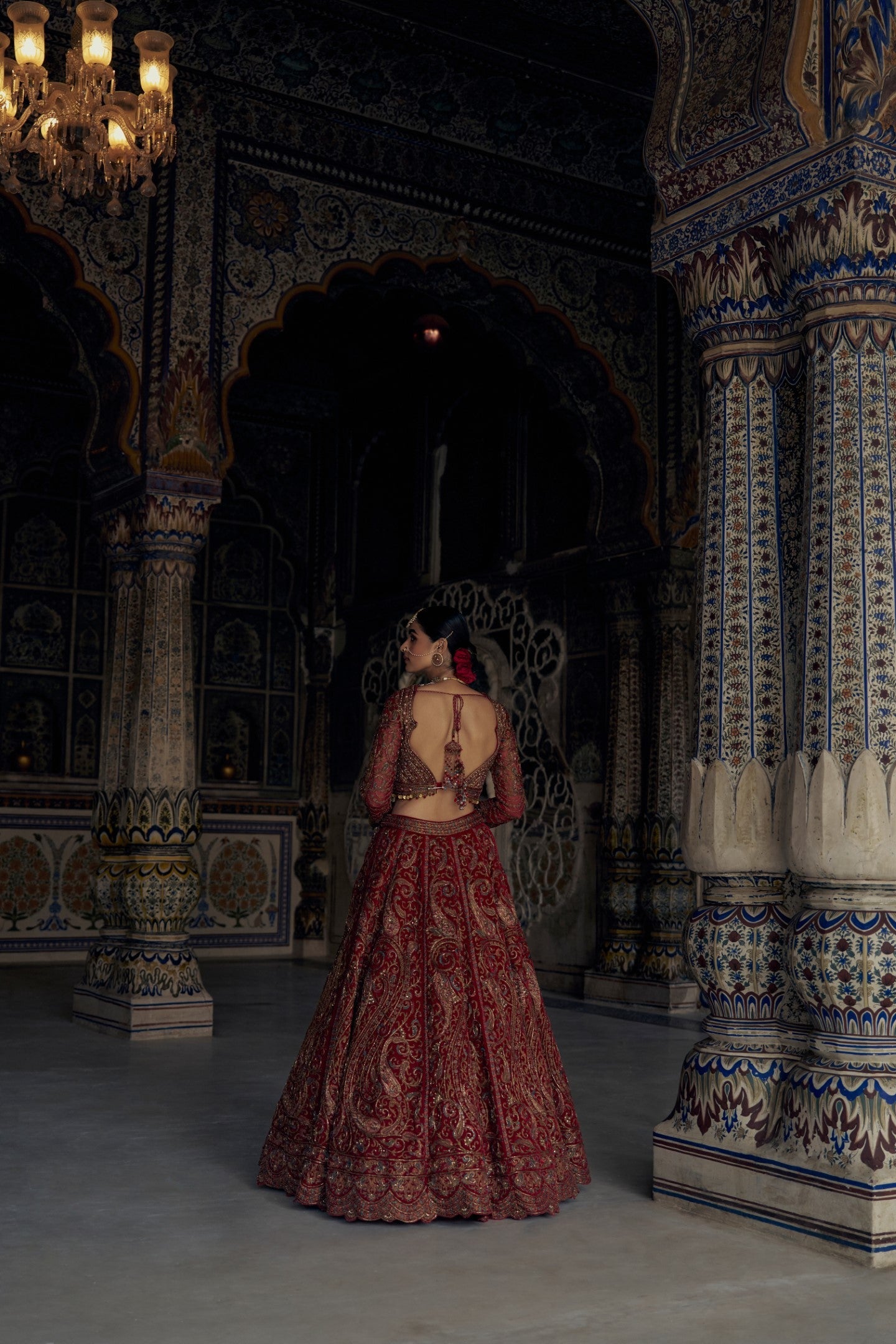 Red Raw Silk Lehenga Choli with Antique Kasab Embroidery