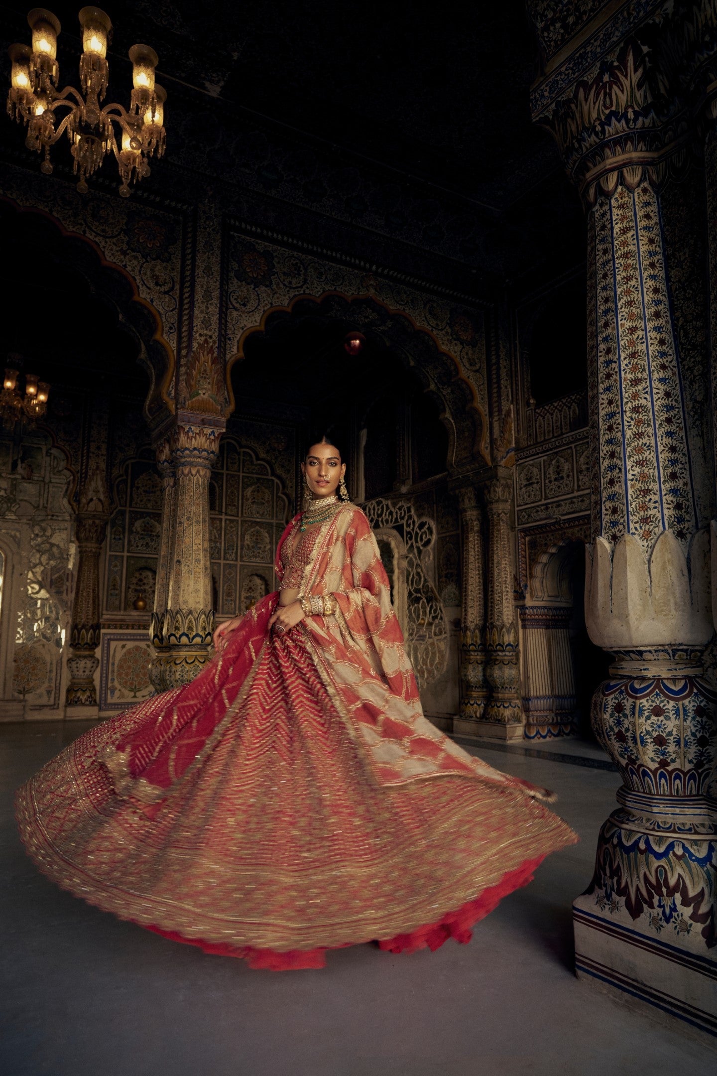 Red Raw Silk Lehenga Choli with Gold Dabka & Net Dupatta