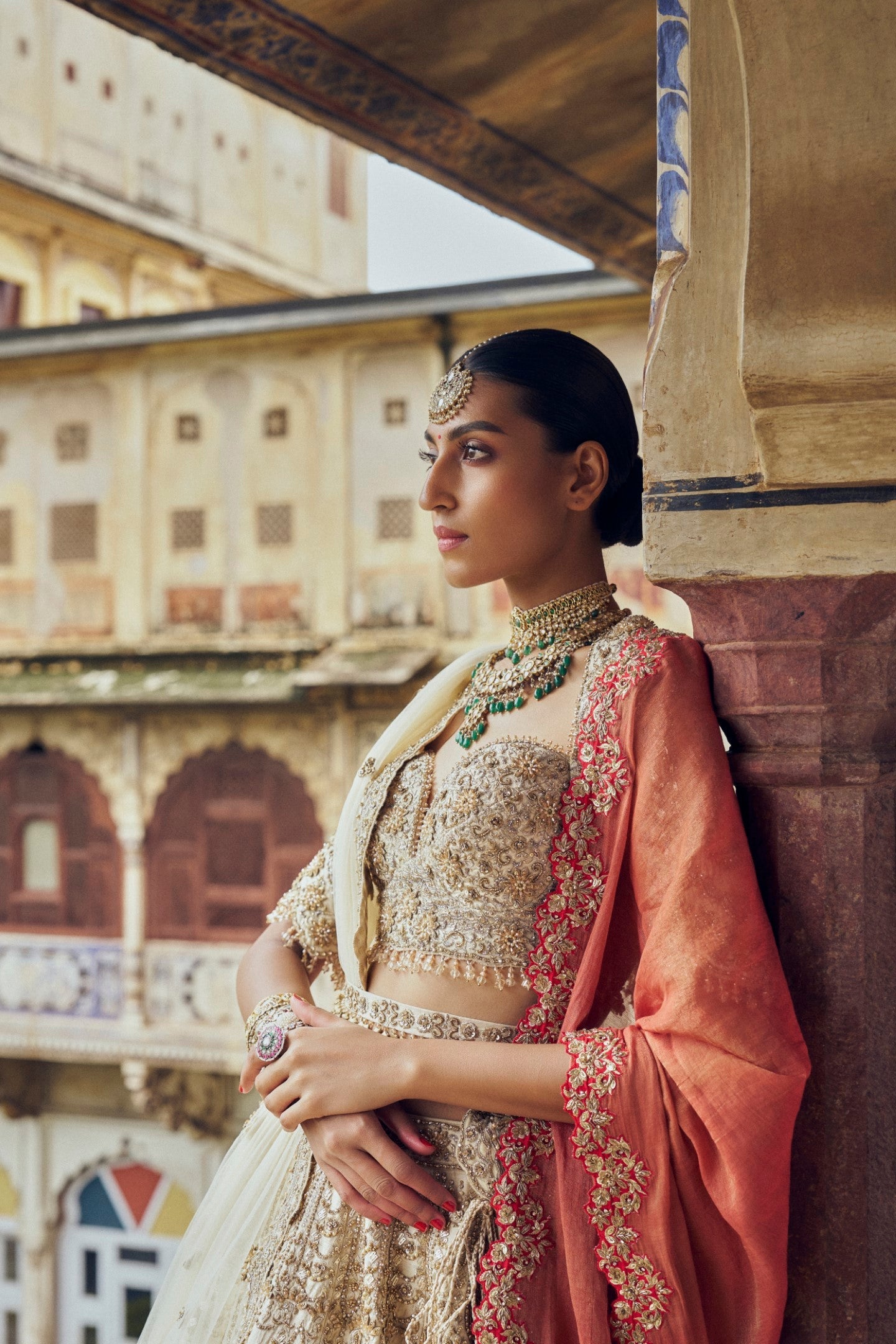 Gold Raw Silk Lehenga Choli with 3-D Embroidered Net Dupatta