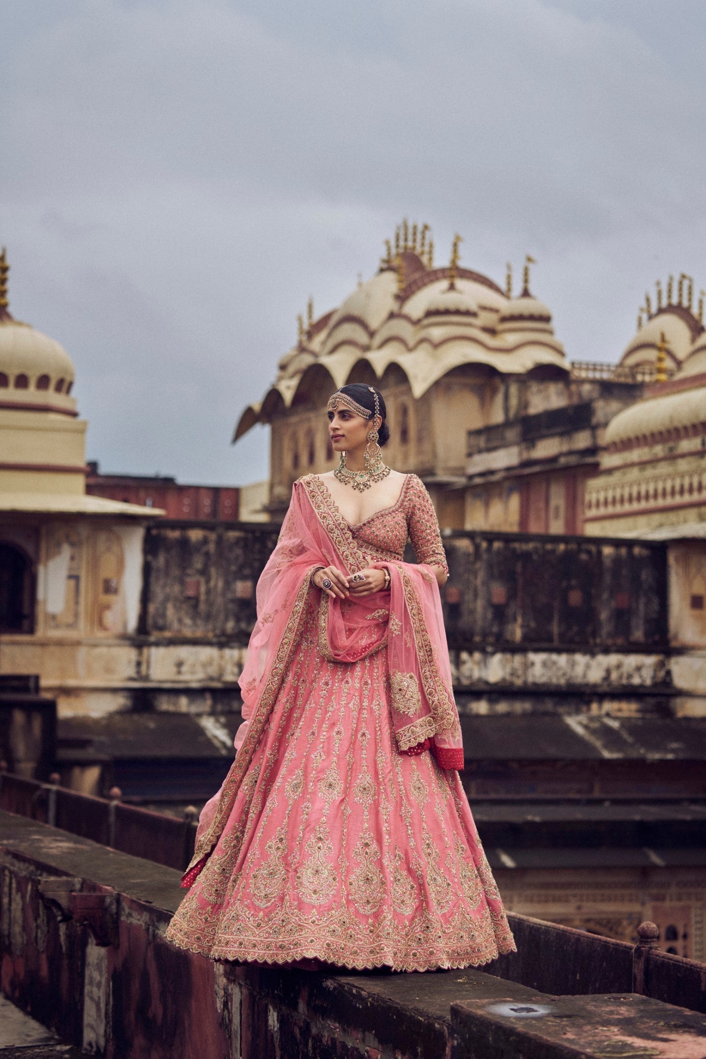 Rose Pink Raw Silk Lehenga Choli with Embroidered Net Dupatta