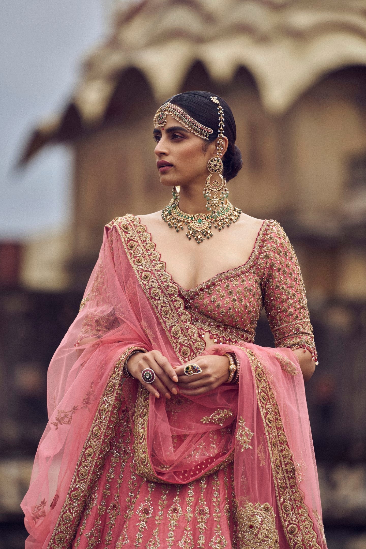 Rose Pink Raw Silk Lehenga Choli with Embroidered Net Dupatta