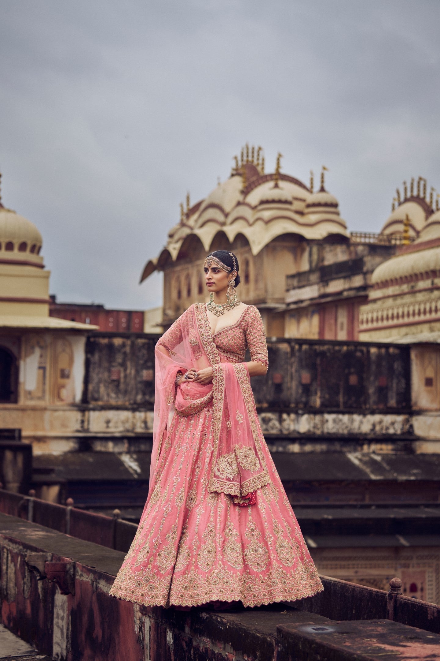 Rose Pink Raw Silk Lehenga Choli with Embroidered Net Dupatta
