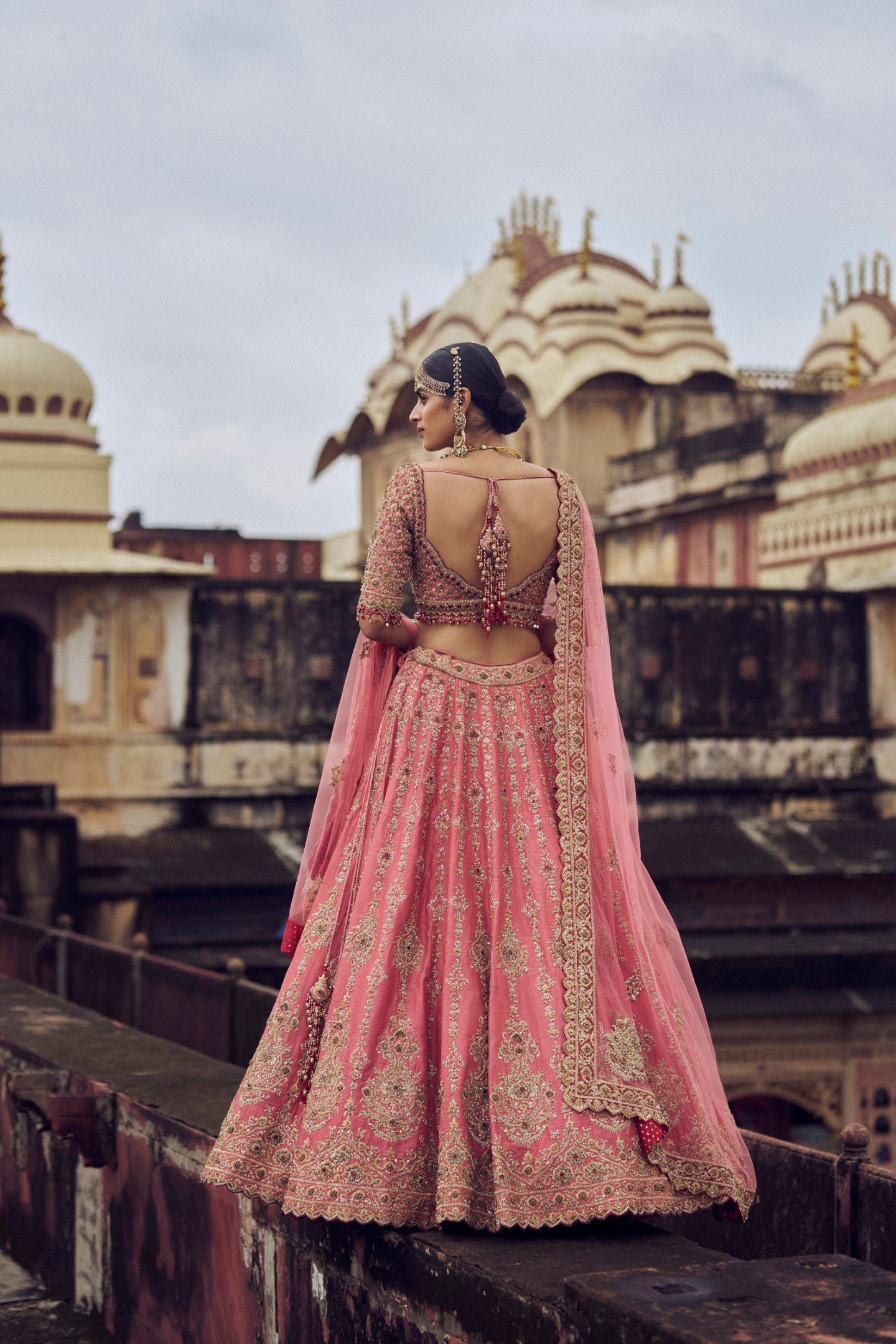 Rose Pink Raw Silk Lehenga Choli with Embroidered Net Dupatta