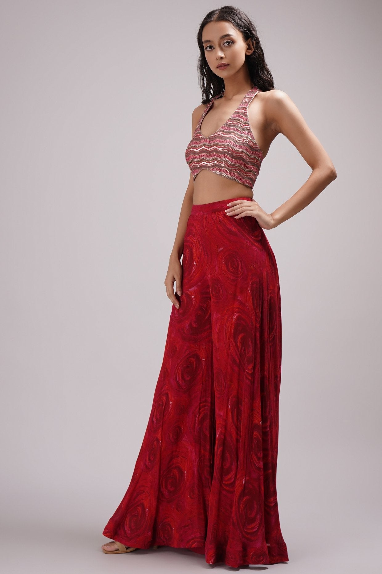 Halter Neck Blouse Wide Pant Sharara Set