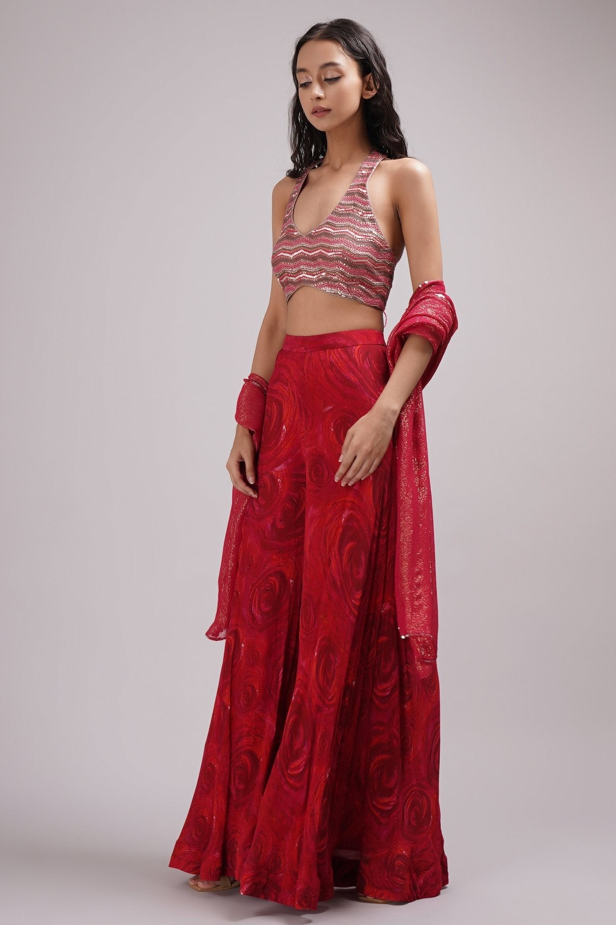 Halter Neck Blouse Wide Pant Sharara Set