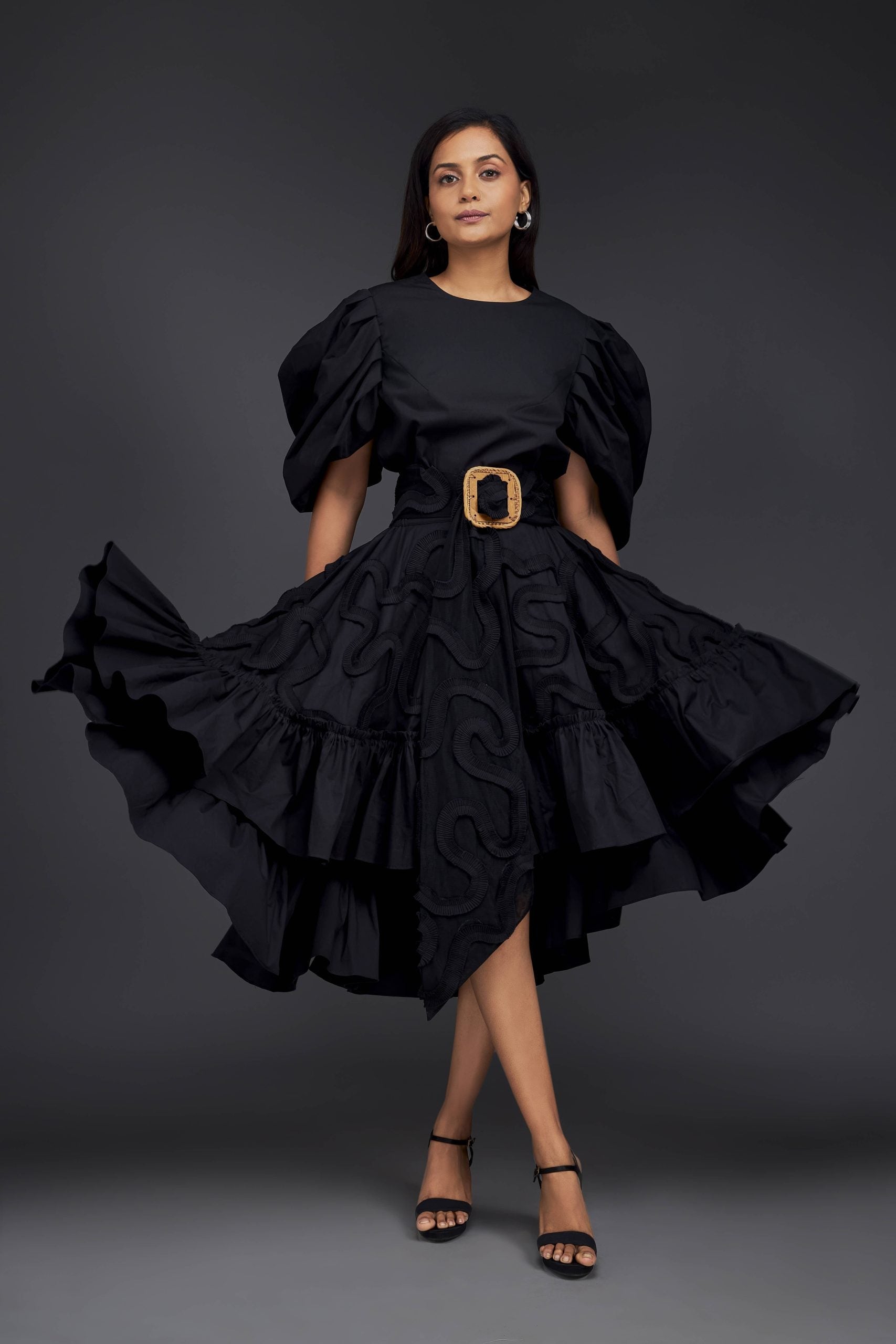CO-ORD SET WITH GATHERED BOTTOM FRILL & PLEATED FRILL DETAILING ON THE SKIRT.