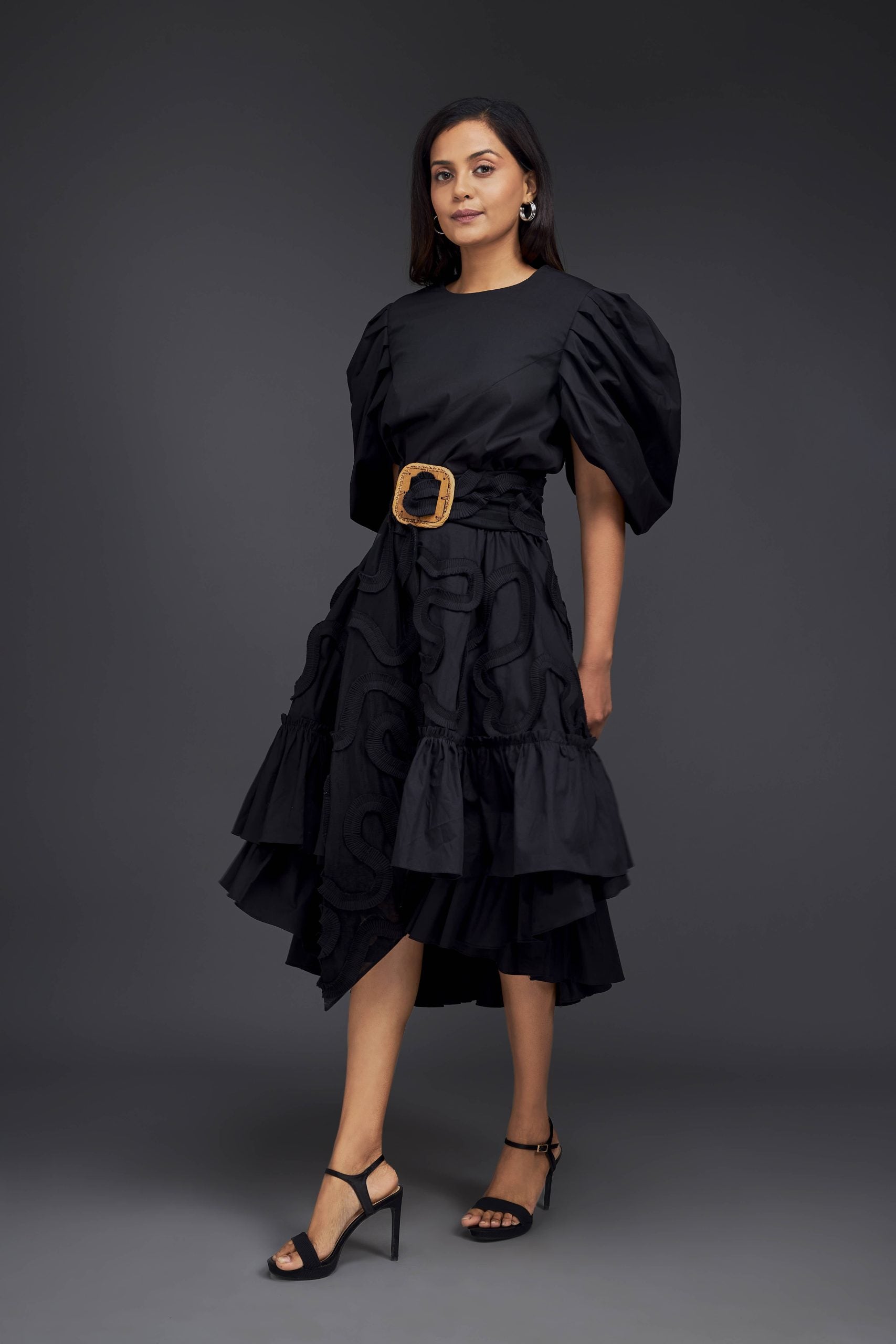 CO-ORD SET WITH GATHERED BOTTOM FRILL & PLEATED FRILL DETAILING ON THE SKIRT.