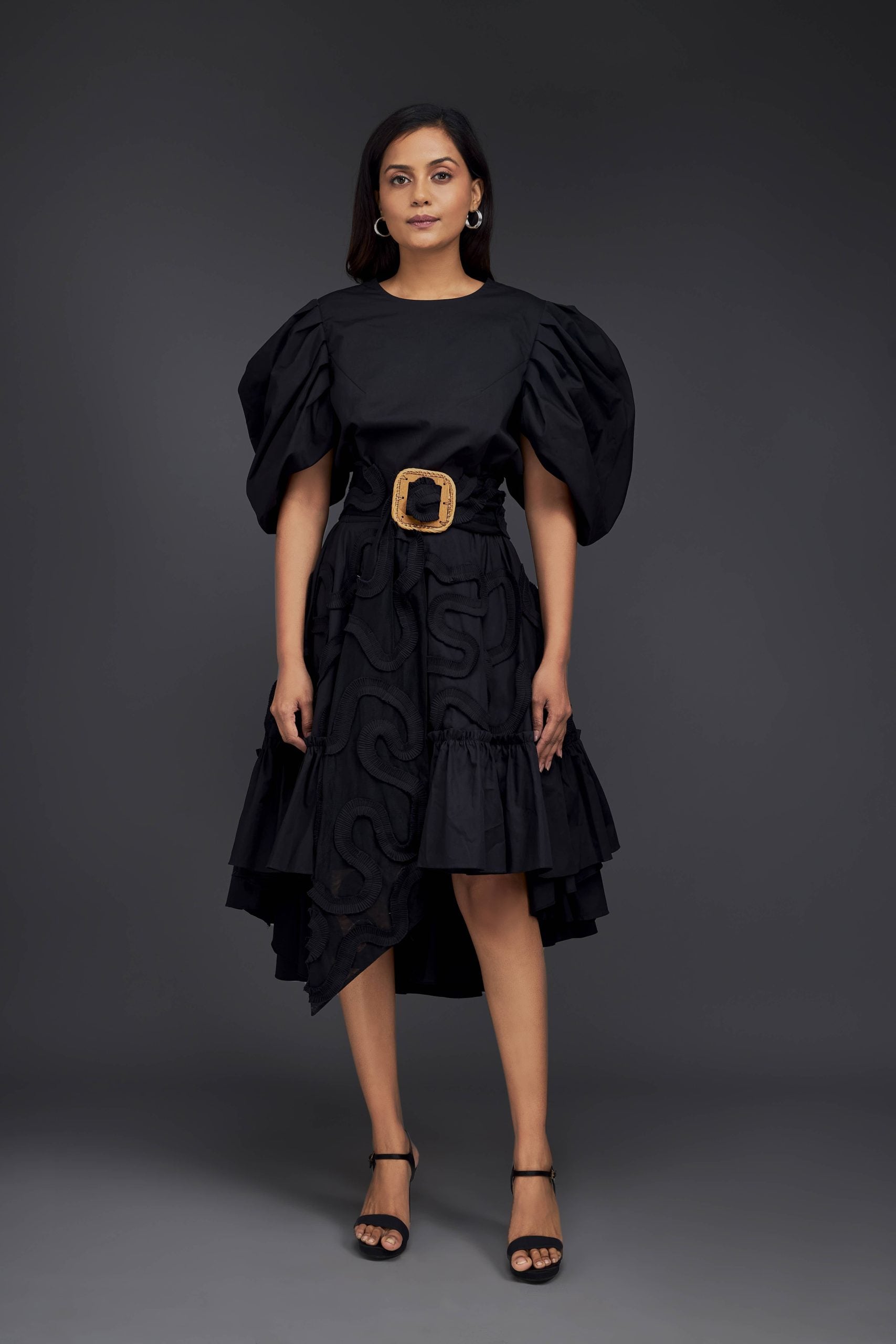 CO-ORD SET WITH GATHERED BOTTOM FRILL & PLEATED FRILL DETAILING ON THE SKIRT.