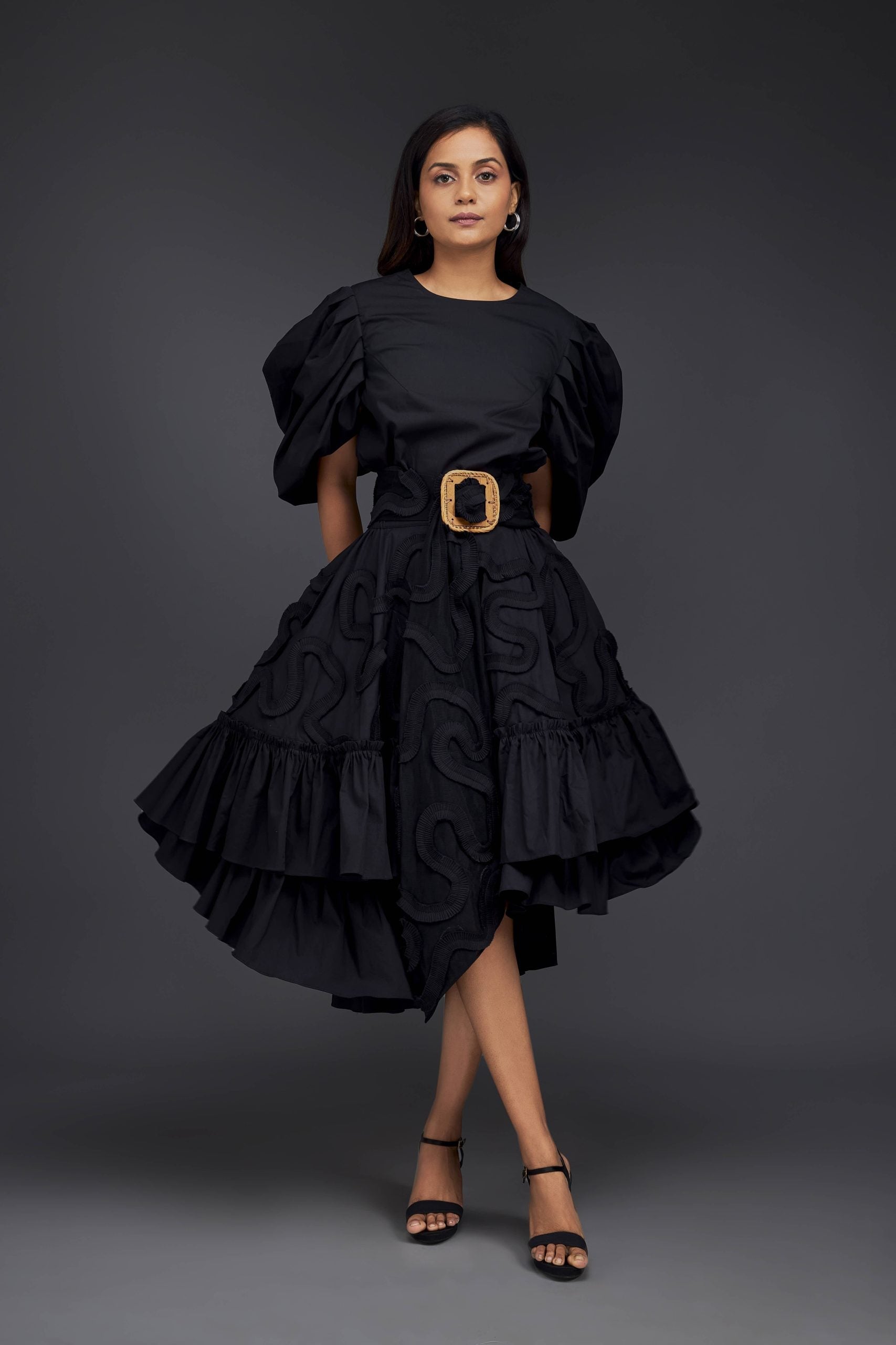 CO-ORD SET WITH GATHERED BOTTOM FRILL & PLEATED FRILL DETAILING ON THE SKIRT.