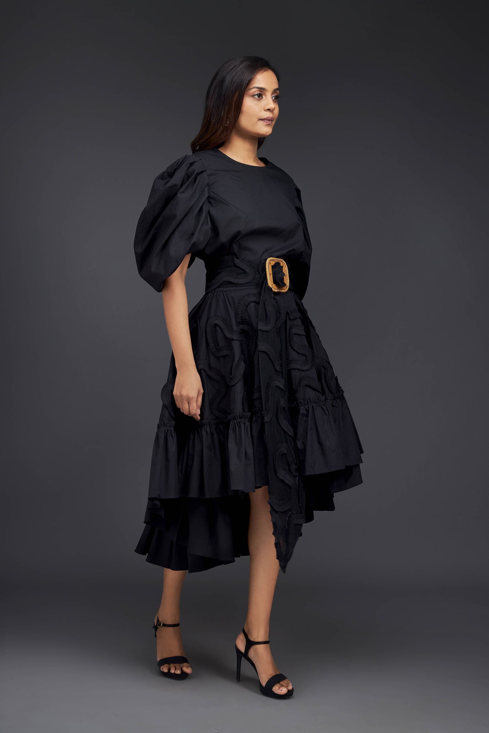 CO-ORD SET WITH GATHERED BOTTOM FRILL & PLEATED FRILL DETAILING ON THE SKIRT.