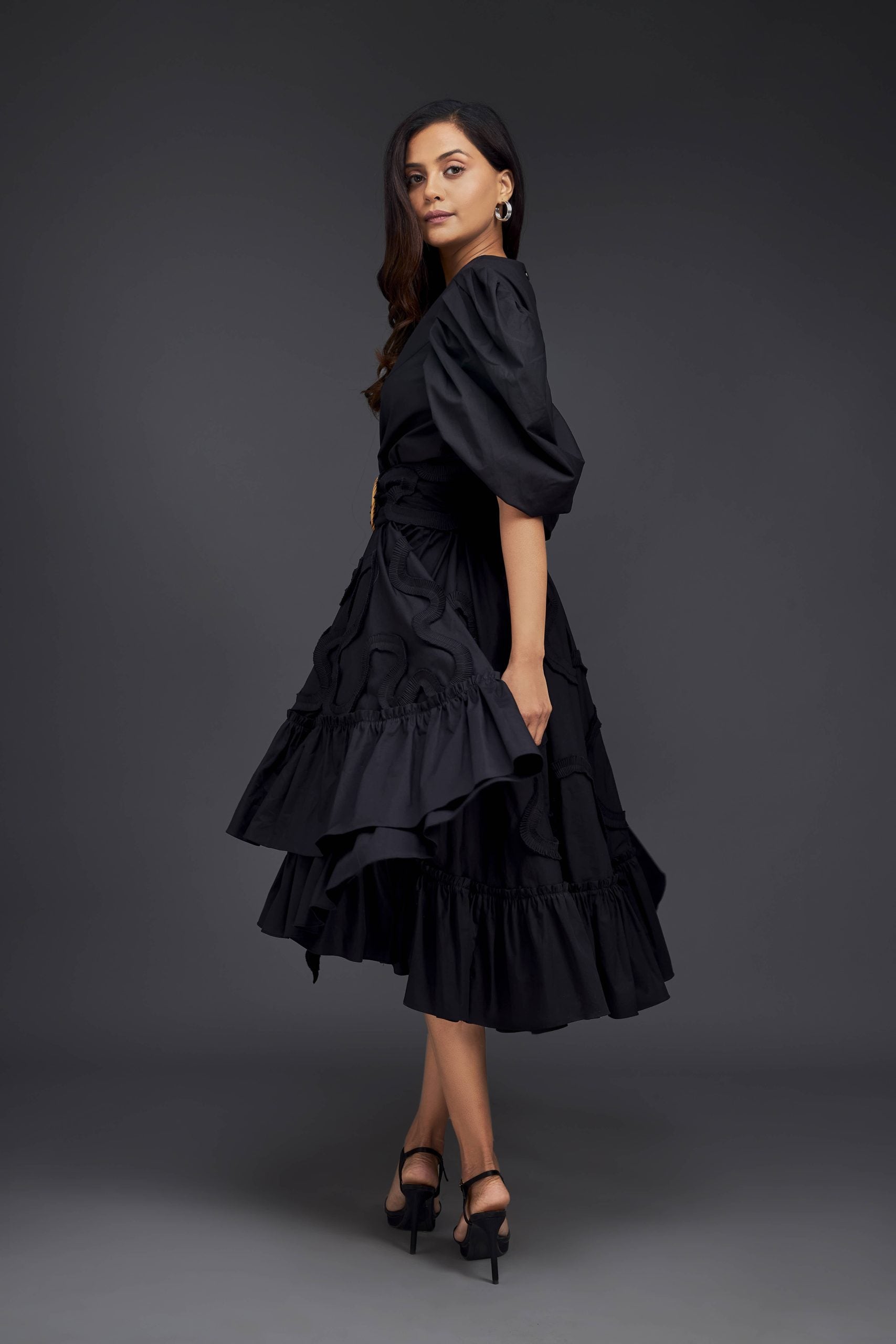 CO-ORD SET WITH GATHERED BOTTOM FRILL & PLEATED FRILL DETAILING ON THE SKIRT.
