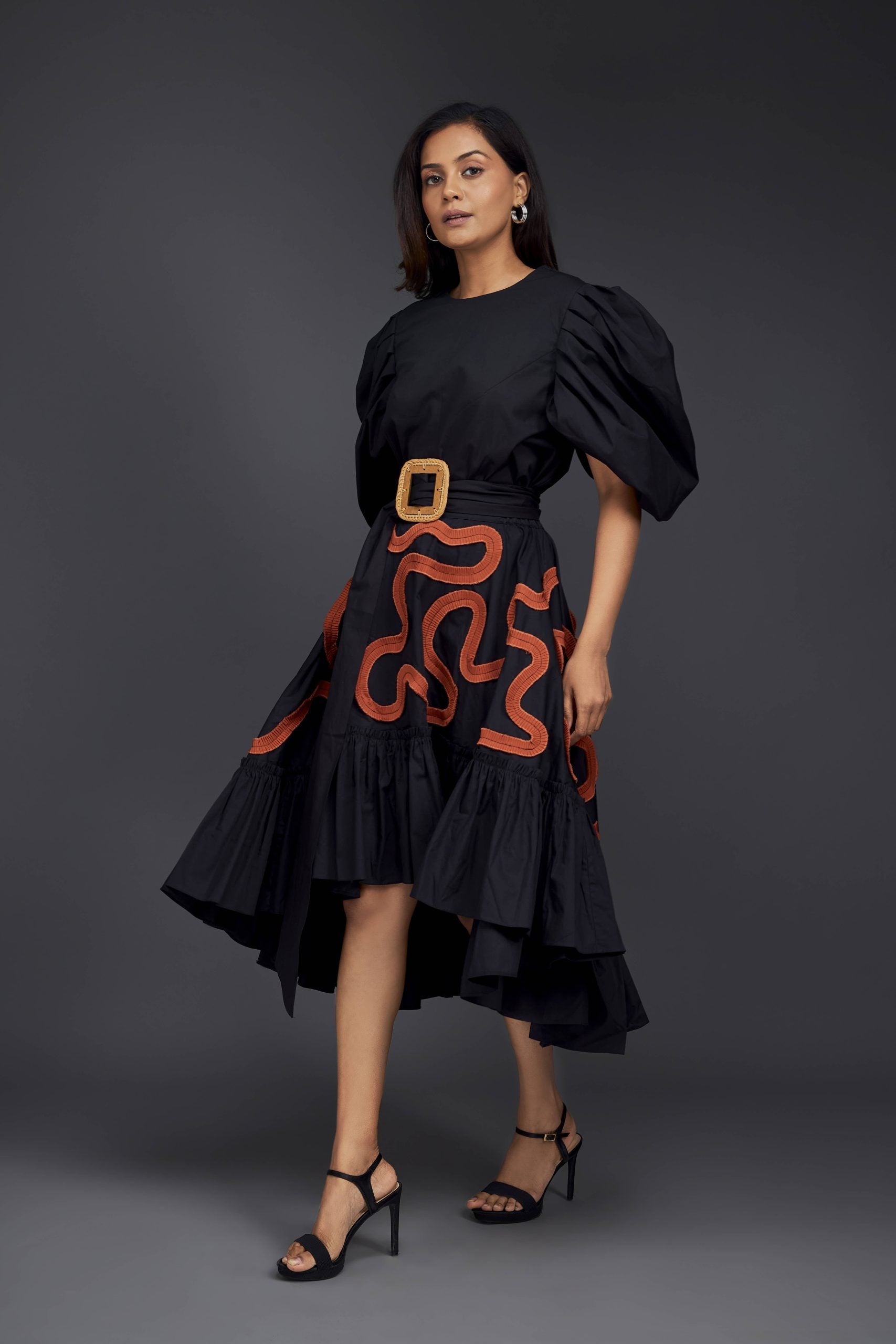 CO-ORD SET WITH GATHERED BOTTOM FRILL & PLEATED FRILL DETAILING ON THE SKIRT.