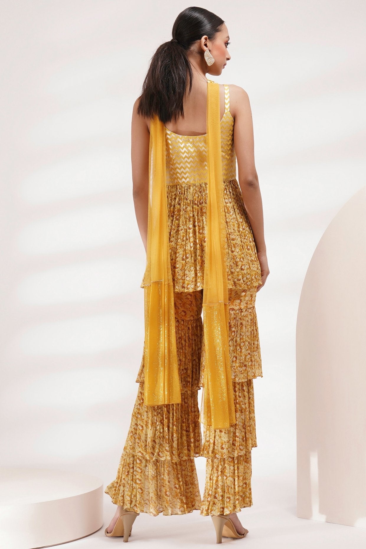 Scoop Neck Short Kurta Ruffled Sharara Set