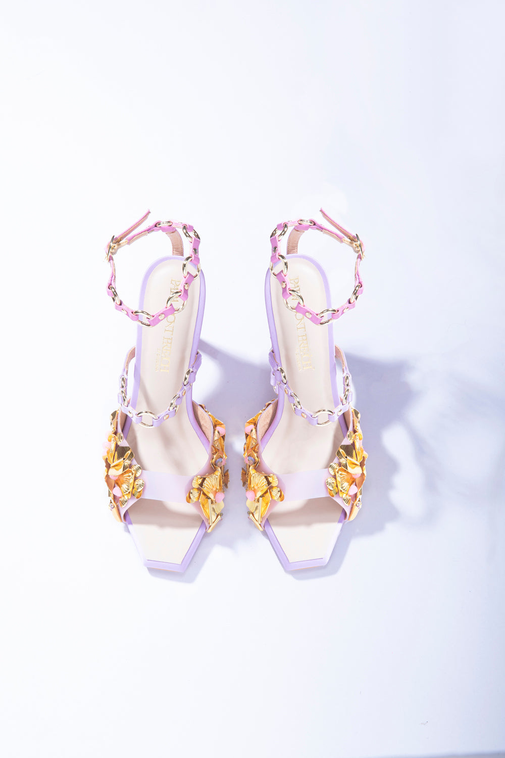 Vine Ringlet Stilettos - Lilac And Gold Open Stiletto