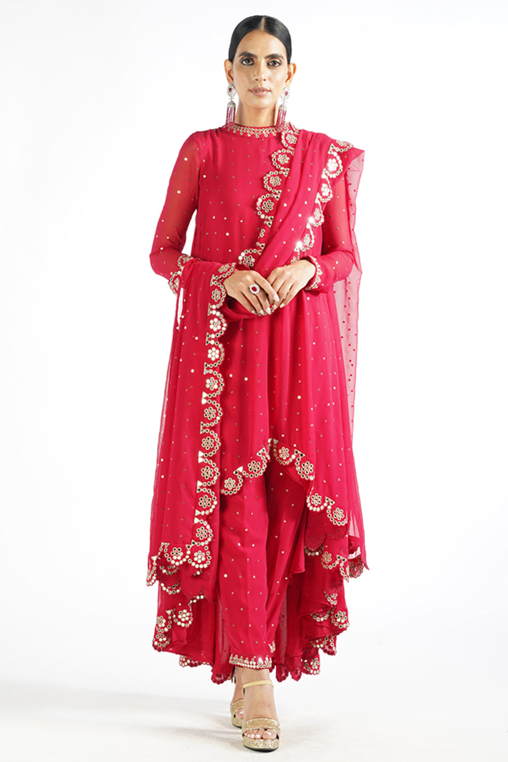 Crimson Red Scallop Pant Kurta Set