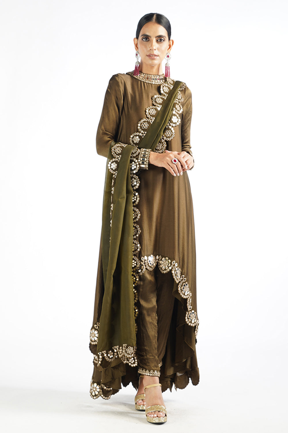 Olive Green Mirror Scallop Pant Kurta Set