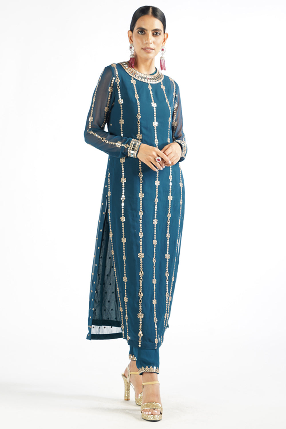 Dark Teal Embellished Pant Kurta Set