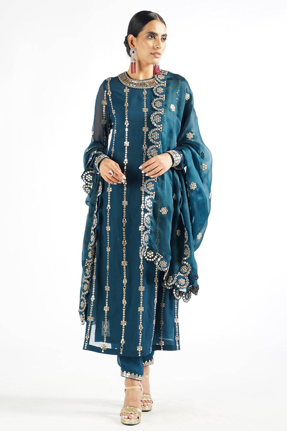 Dark Teal Embellished Pant Kurta Set