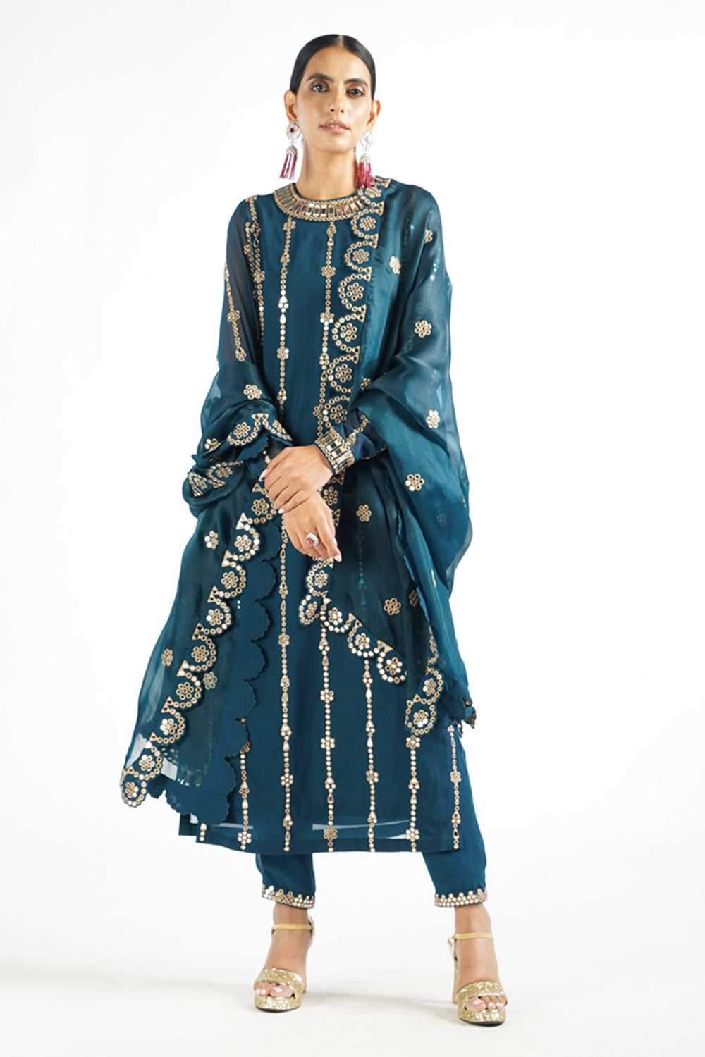 Dark Teal Embellished Pant Kurta Set