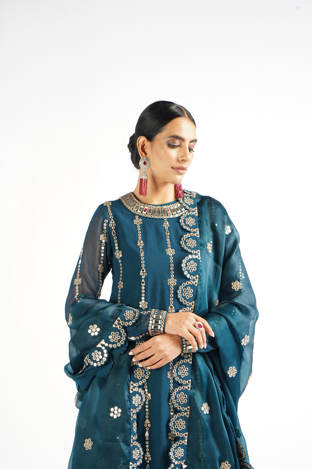 Dark Teal Embellished Pant Kurta Set