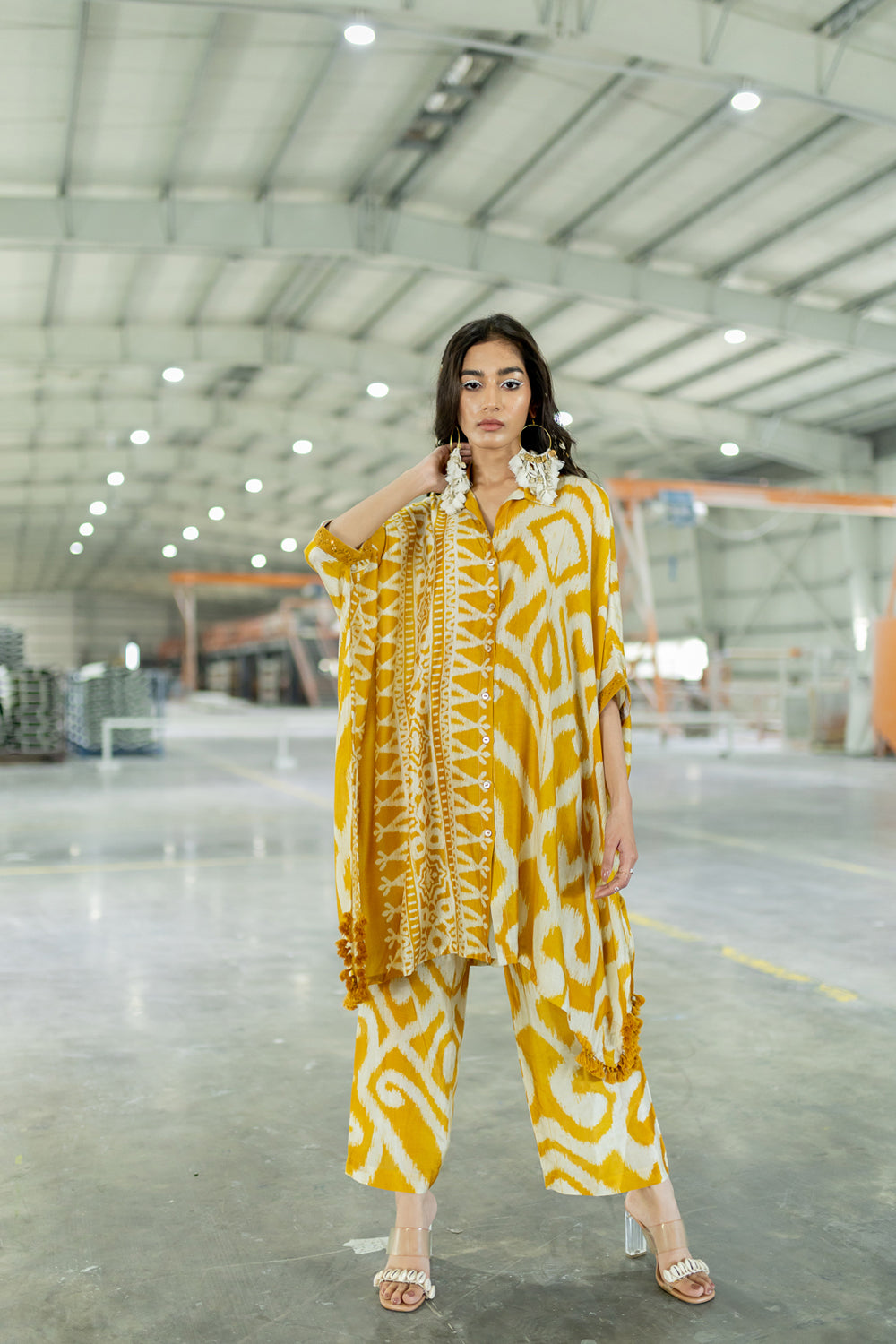 Ember Kai Mustard White Kaftan With Pants