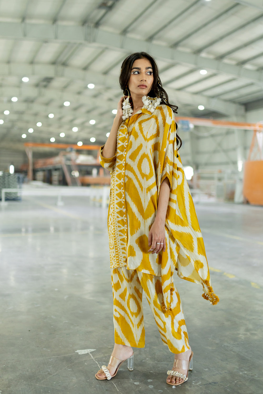 Ember Kai Mustard White Kaftan With Pants