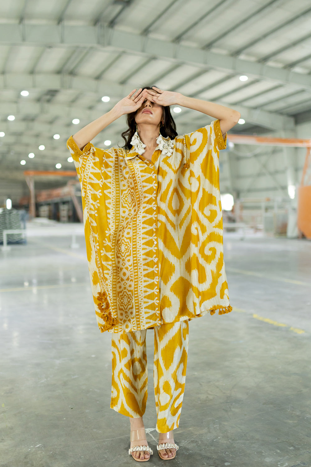 Ember Kai Mustard White Kaftan With Pants