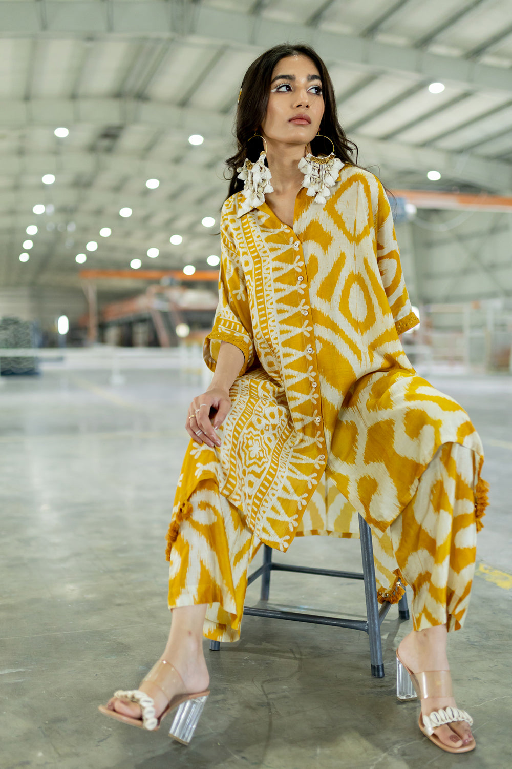 Ember Kai Mustard White Kaftan With Pants