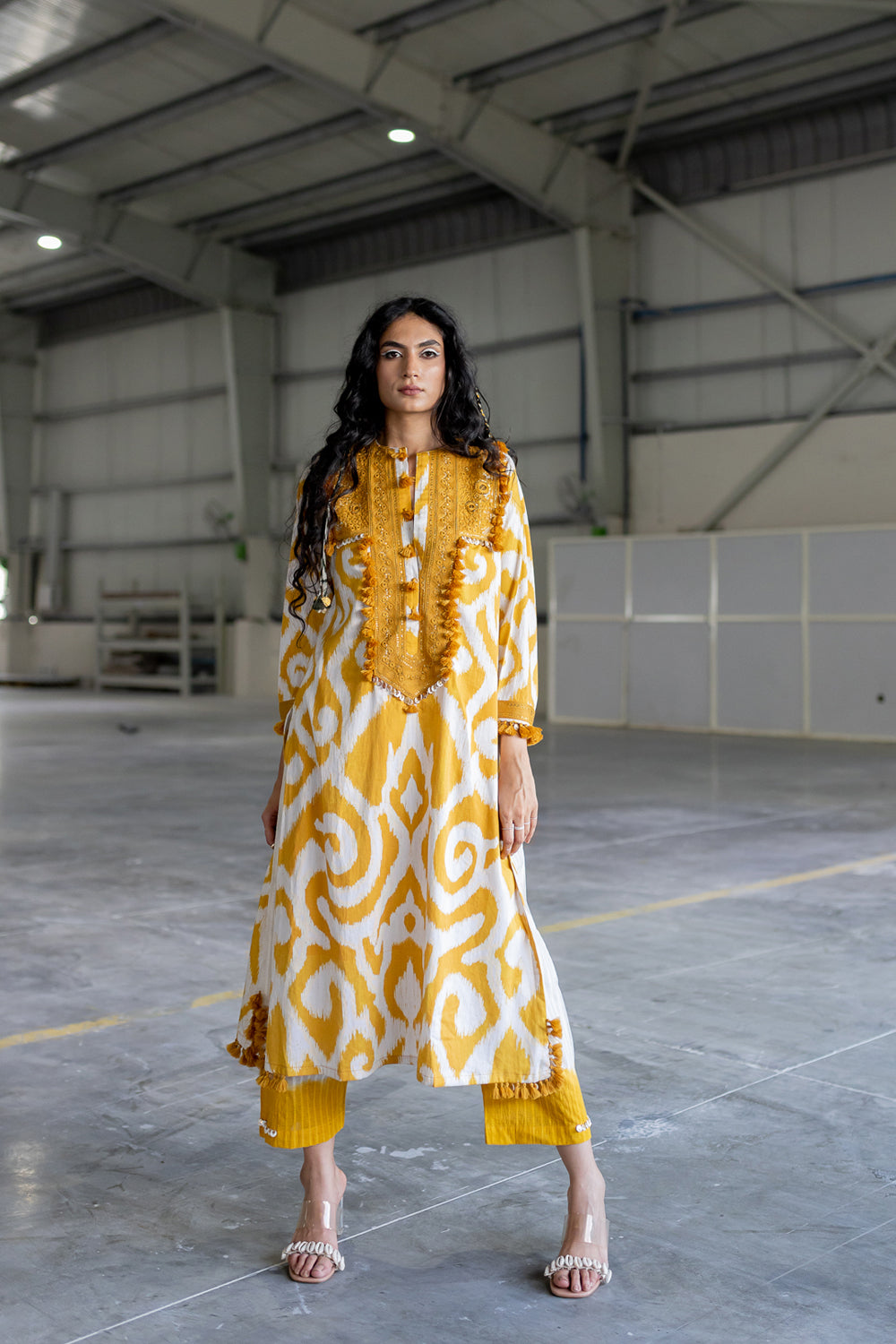 Ember Mustard Embroidered Kurta With Pants