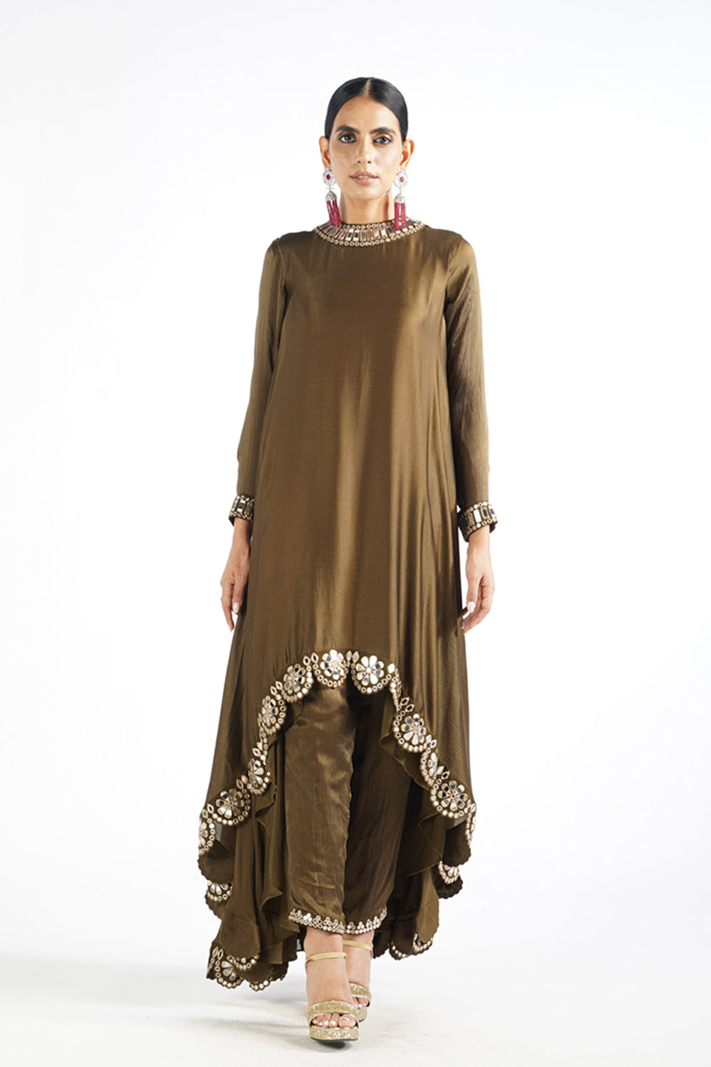 Olive Green Scallop Pant Kurta Set