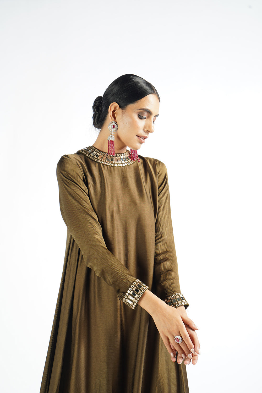 Olive Green Scallop Pant Kurta Set