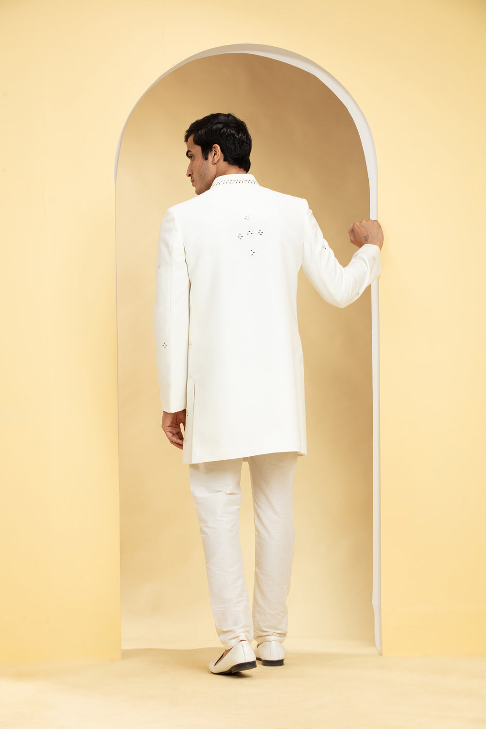 Ivory White Indo Western Sherwani Set With Dupatta - Auraya Fashion -  - #tag1# - #tag2# - #tag3# - #tag3#