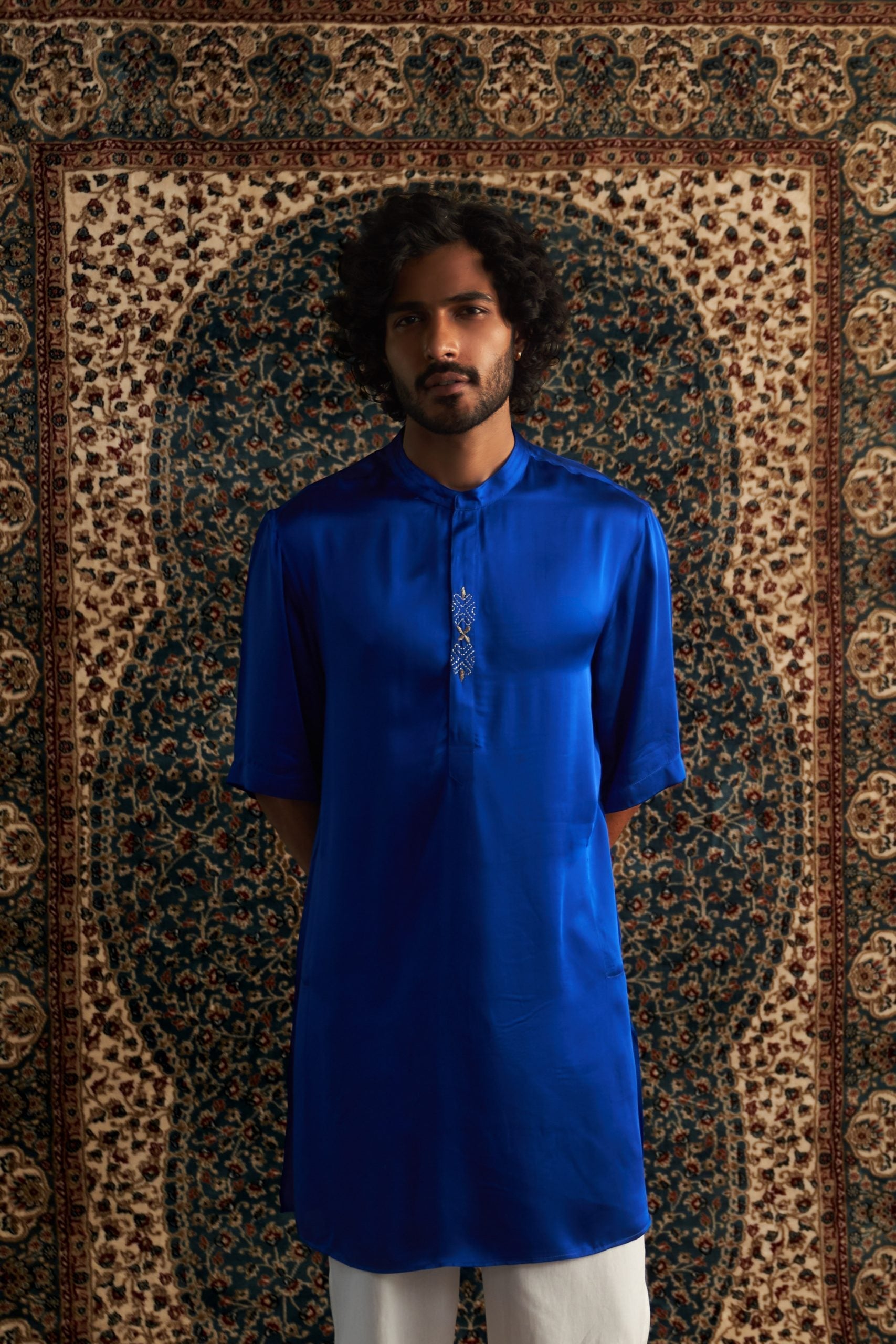 Prarambh Embroidered short sleeve kurta set for men