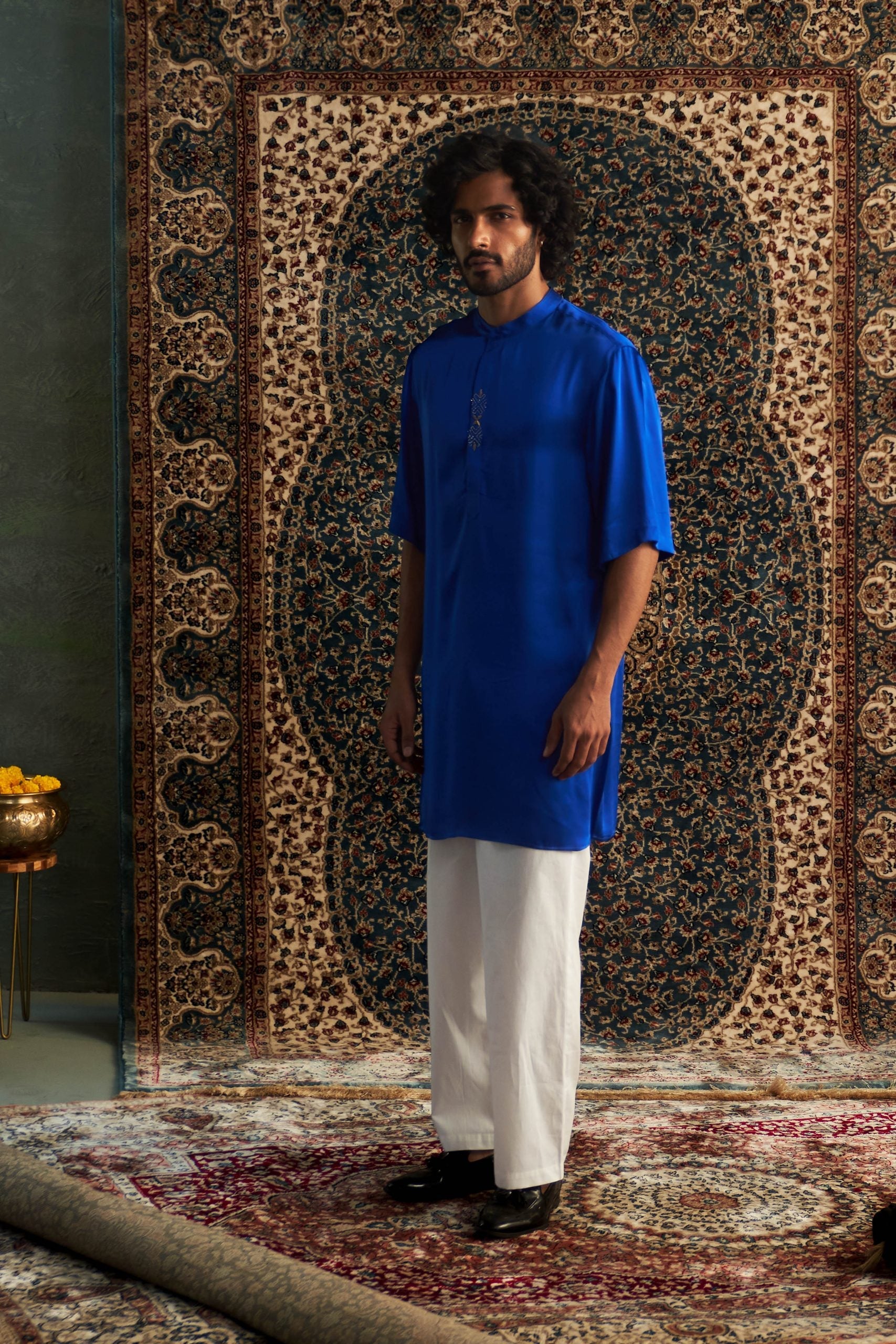 Prarambh Embroidered short sleeve kurta set for men