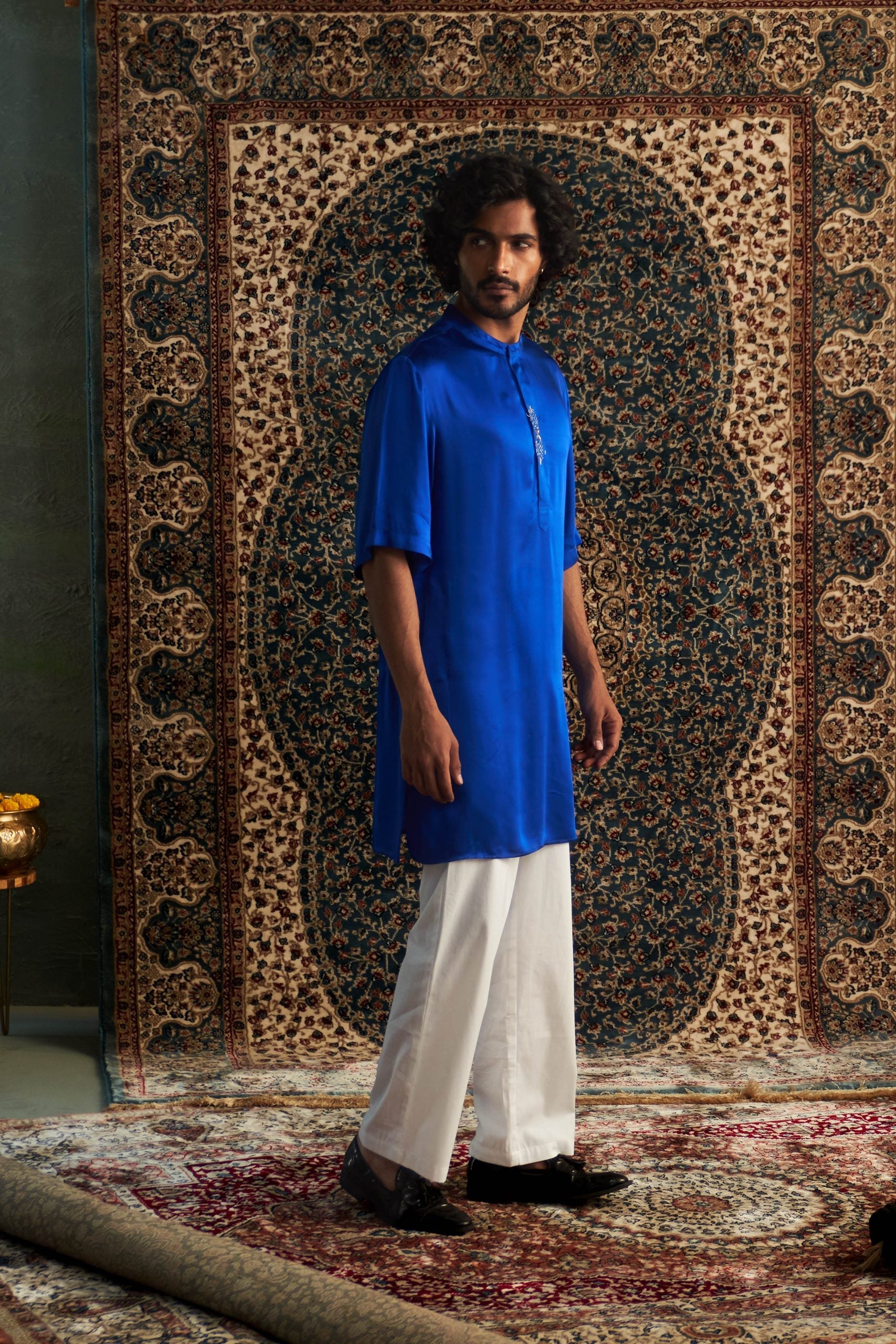 Prarambh Embroidered short sleeve kurta set for men