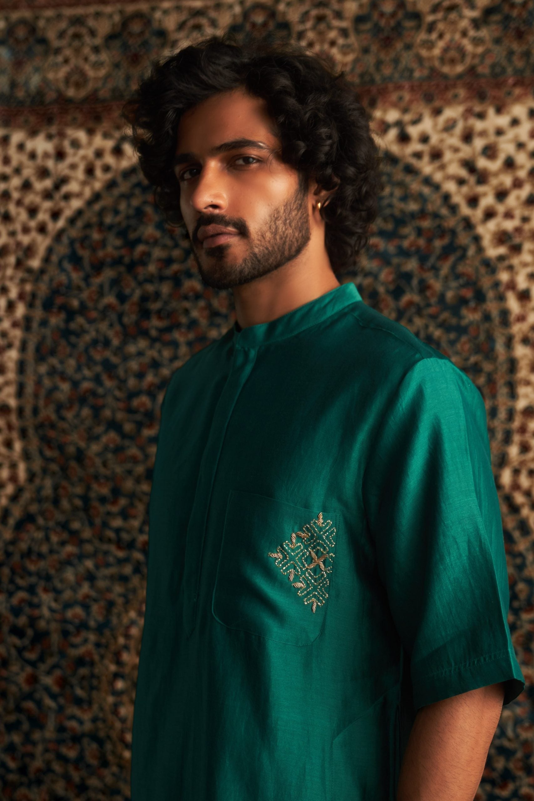 Prarambh Embroidered short sleeve kurta set for men