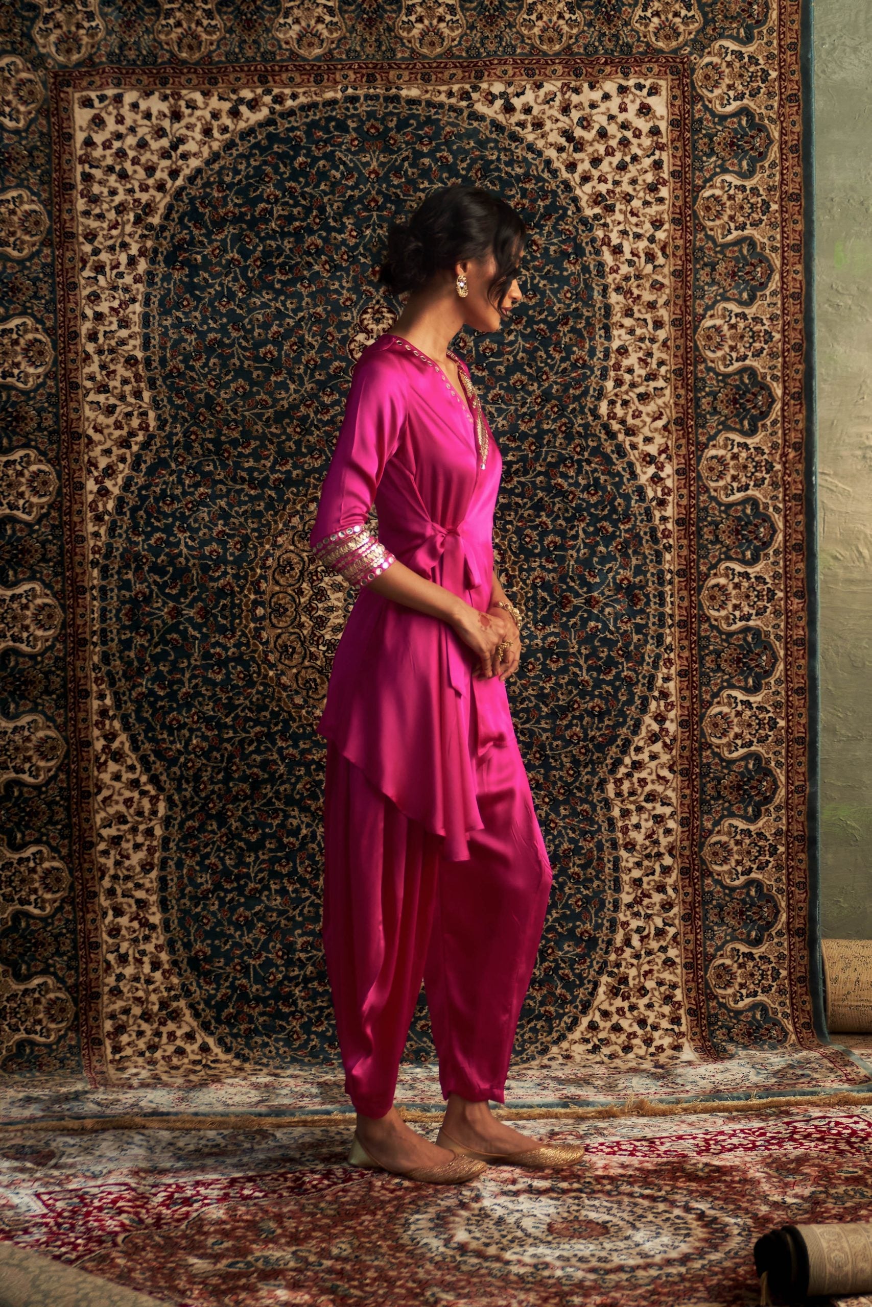 Rani Pink Embroidered WrapCo-Ord Set