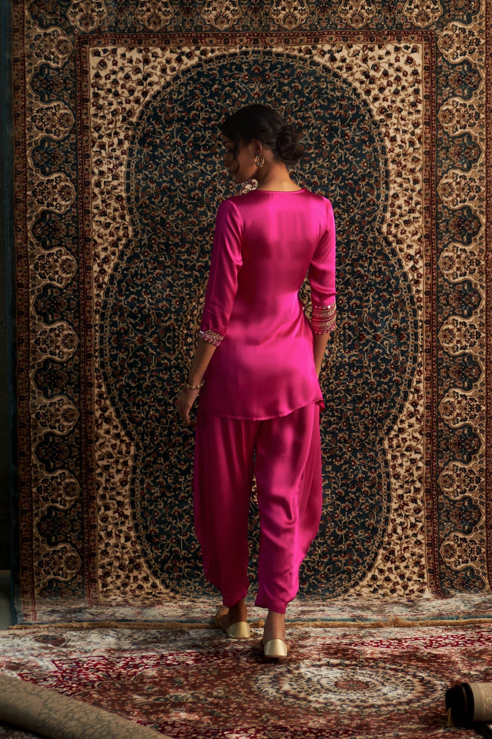 Rani Pink Embroidered WrapCo-Ord Set