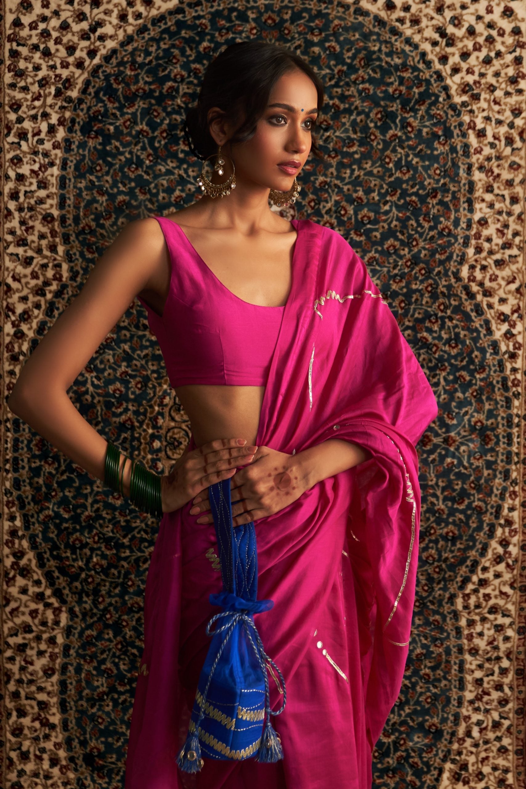 Prarambh Rani Pink Embroidered Chanderi saree with sleeveless blouse