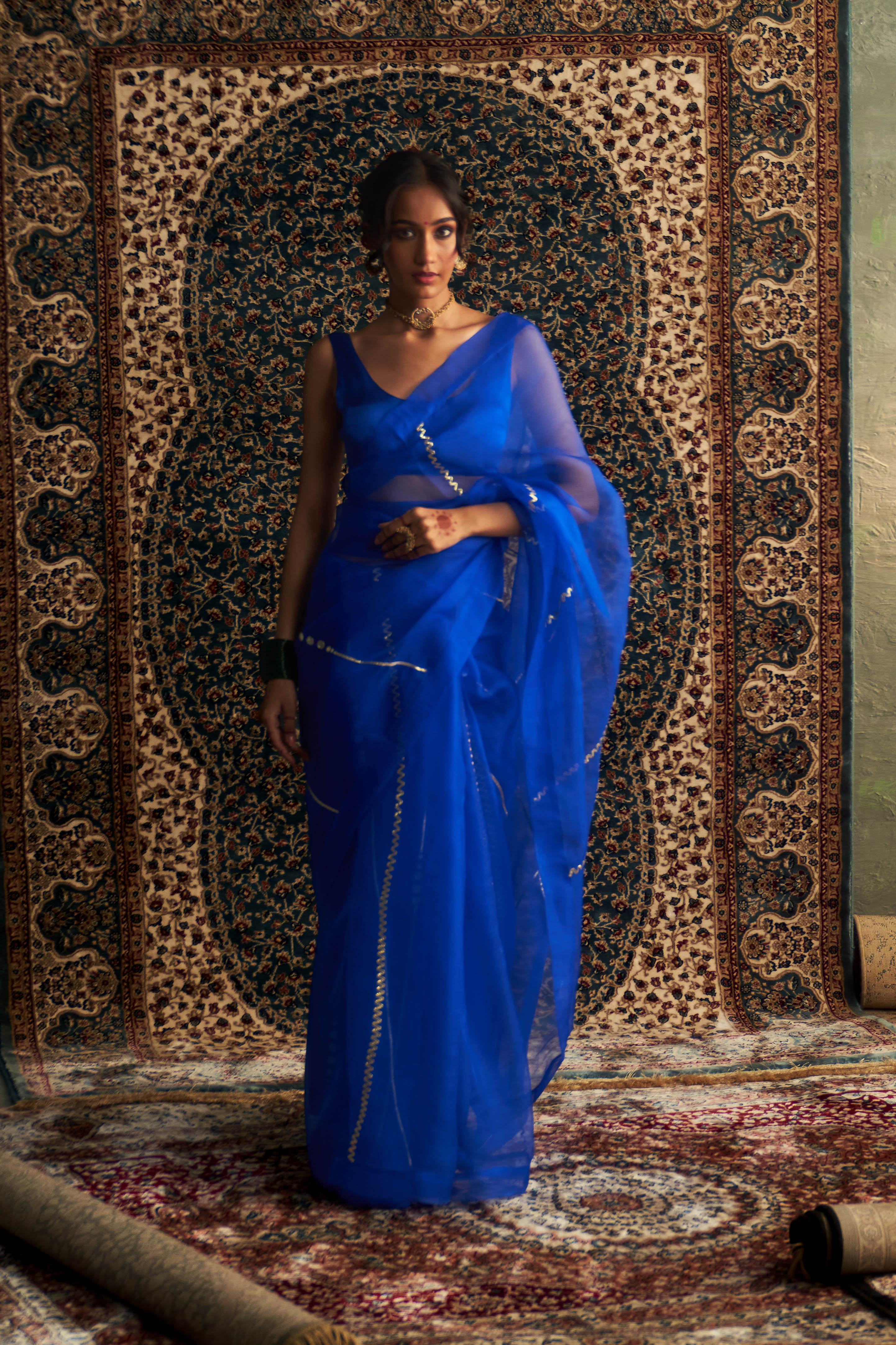 Prarambh Embroidered organza saree with sleeveless blouse